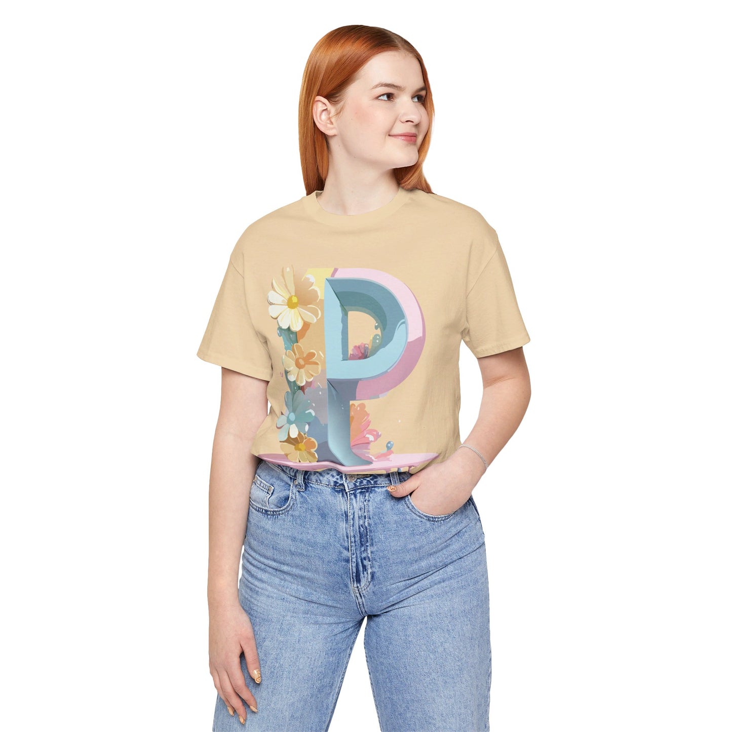 Natural Cotton Tee Shirt - Letters Collection - P Printify