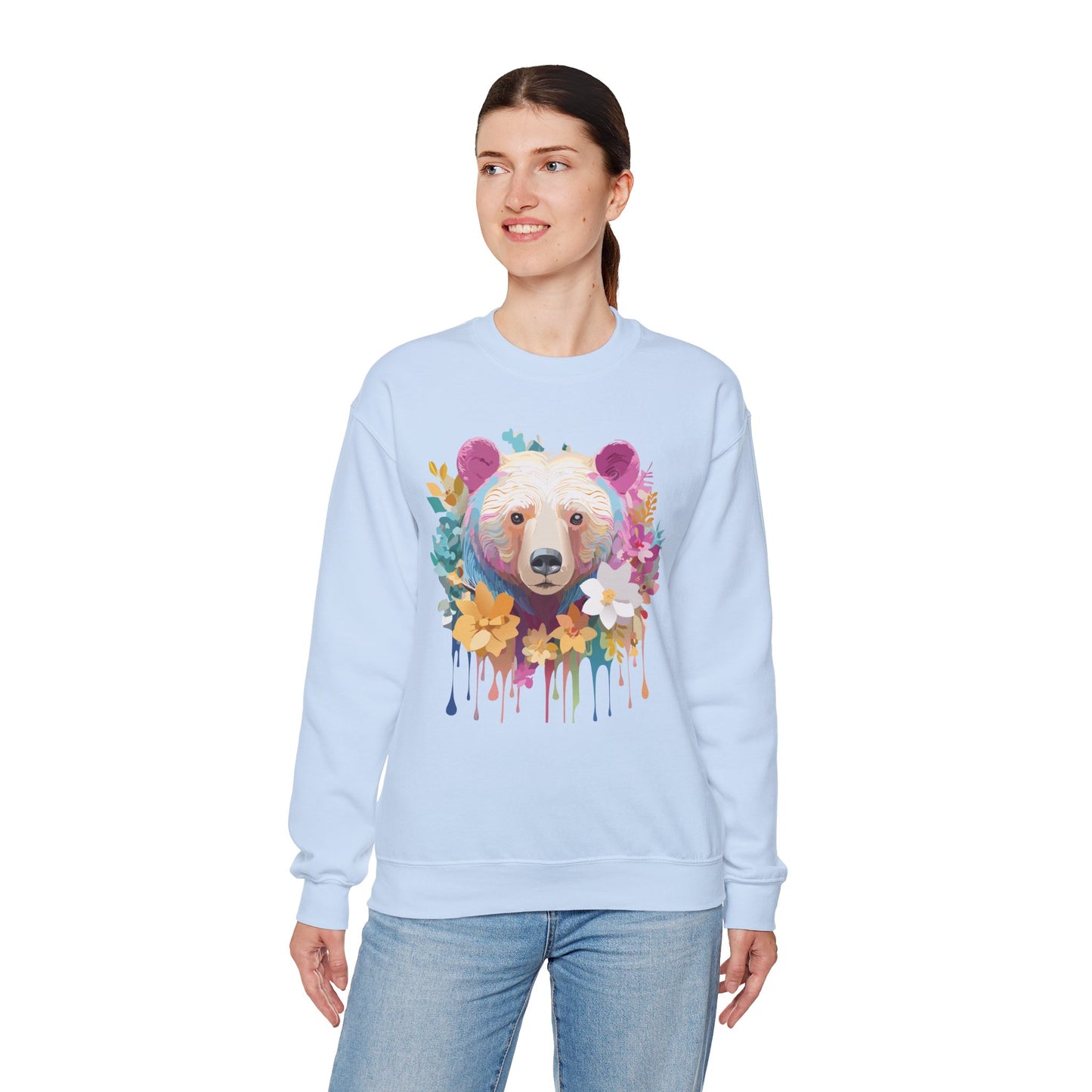 Unisex Floral Bear Sweatshirt, Animals Sweatshirt, Floral Sweatshirt, Art Design Sweatshirt