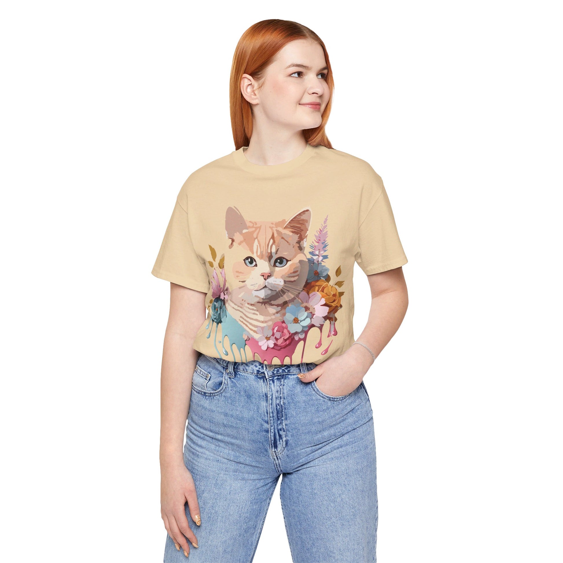 Natural Cotton Tee Shirt with Cat Printify