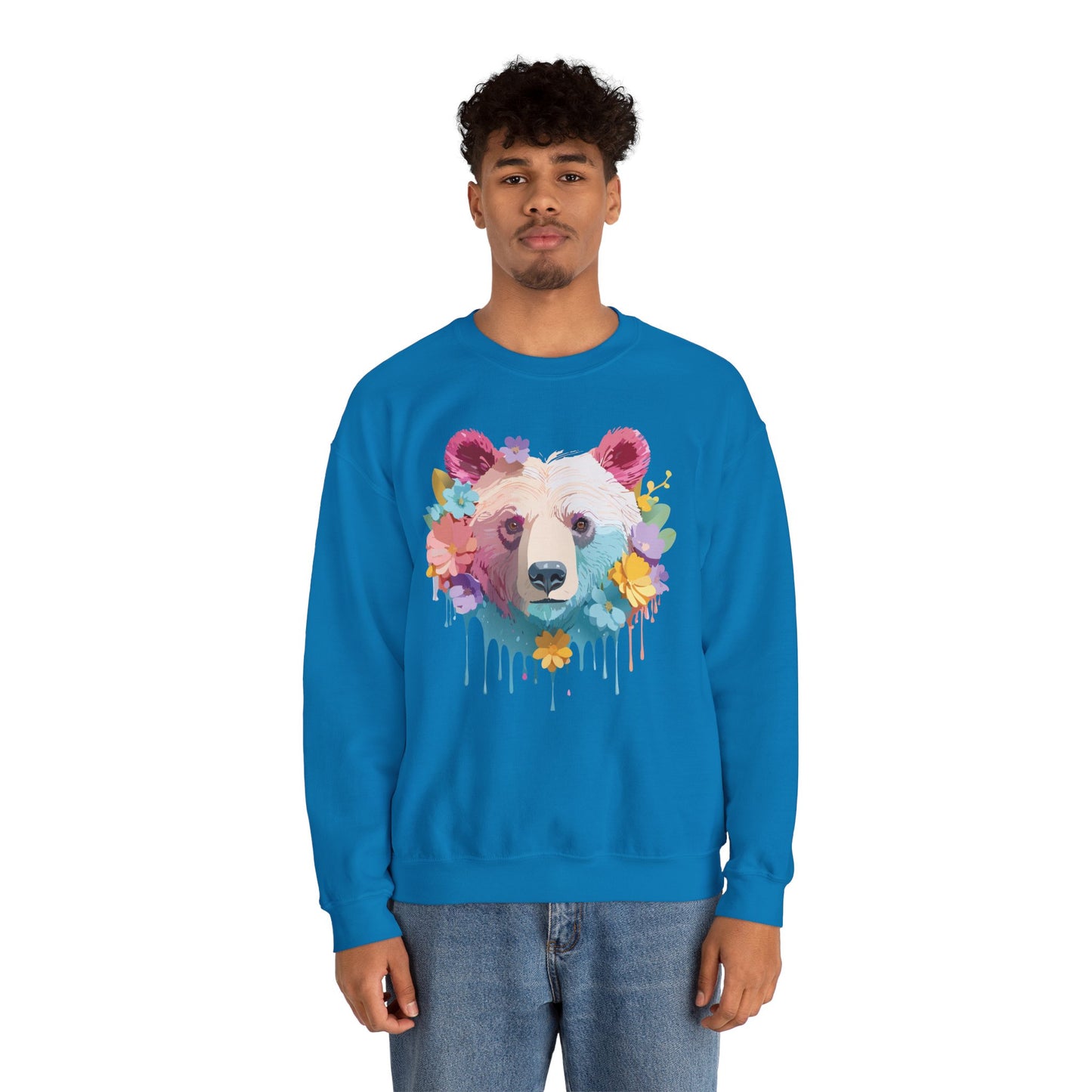 Unisex Floral Bear Sweatshirt, Animals Sweatshirt, Floral Sweatshirt, Art Design Sweatshirt