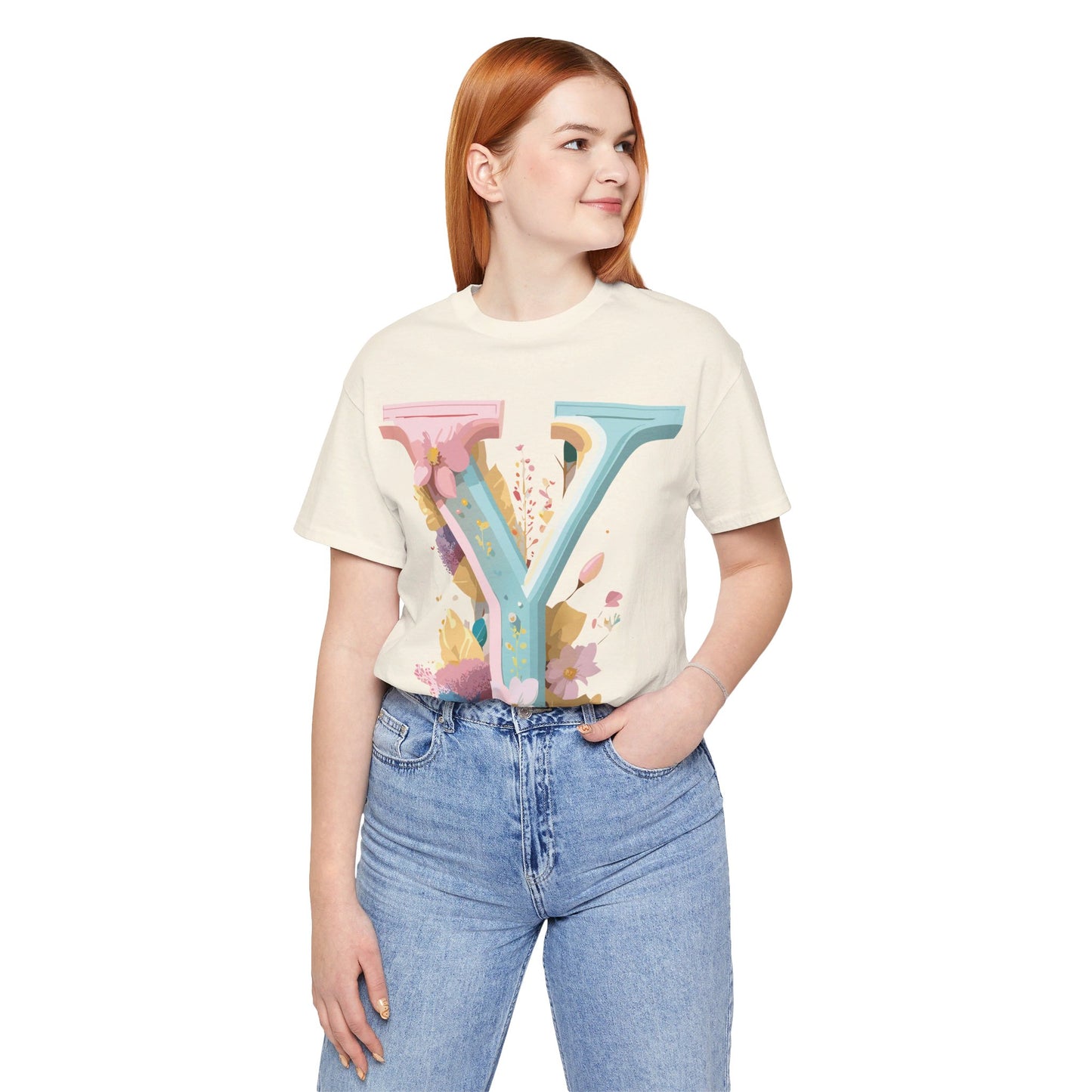 Natural Cotton Tee Shirt - Letters Collection - Y Printify