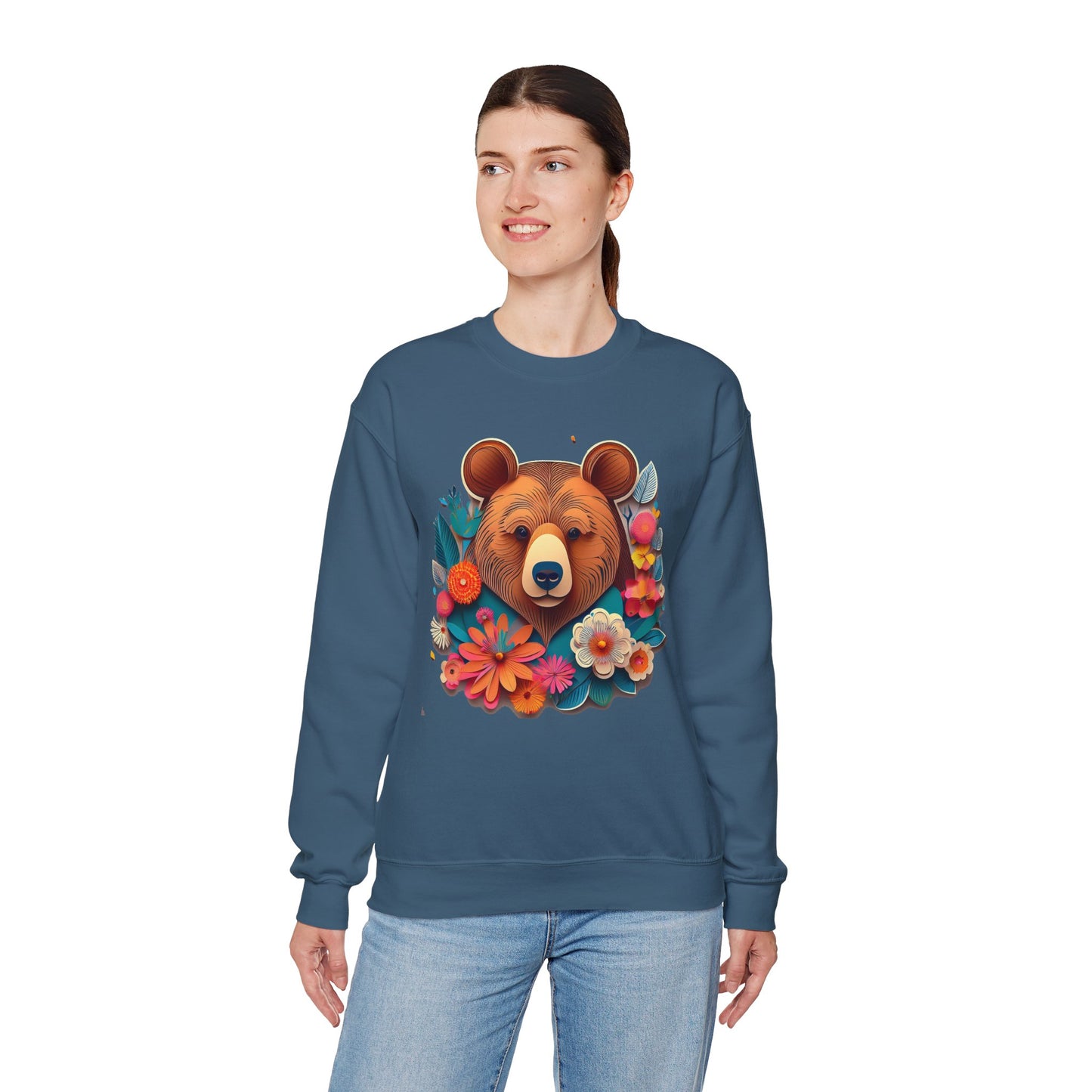 Unisex Floral Bear Sweatshirt, Animals Sweatshirt, Floral Sweatshirt, Art Design Sweatshirt