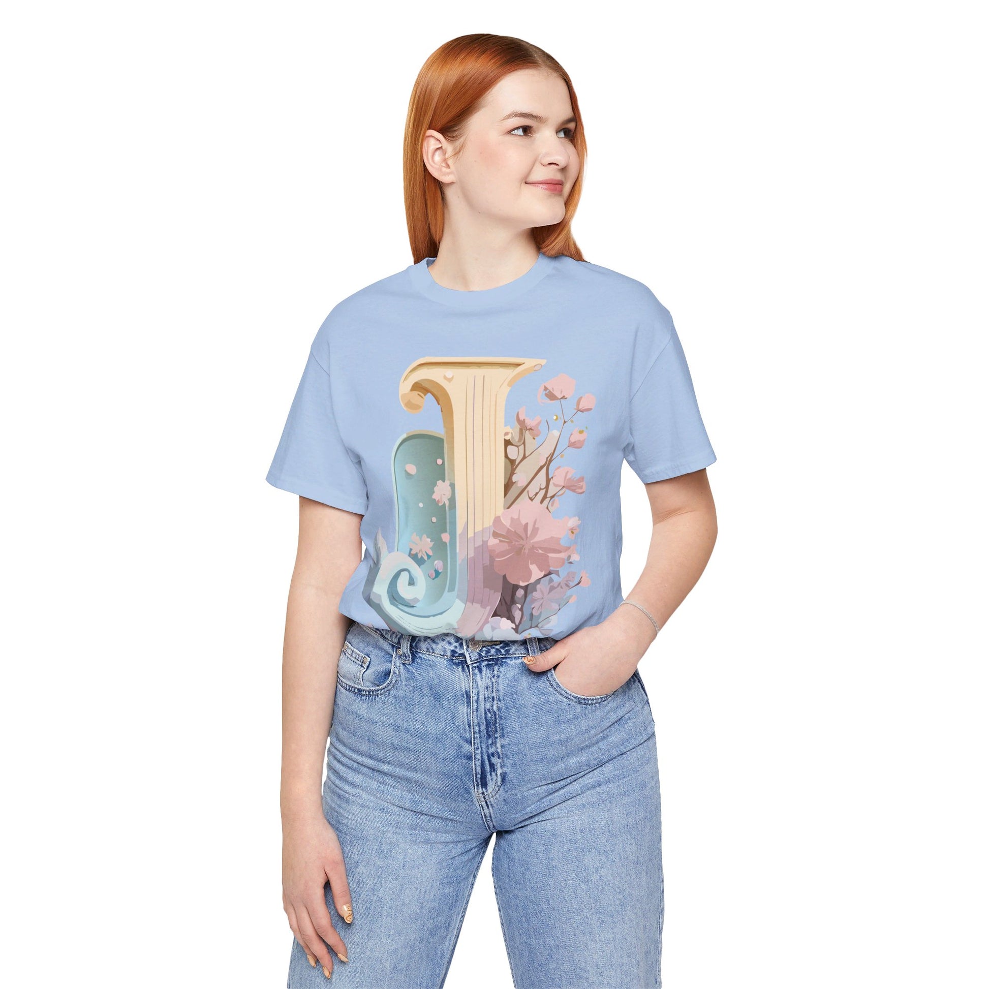 Natural Cotton Tee Shirt - Letters Collection - J Printify