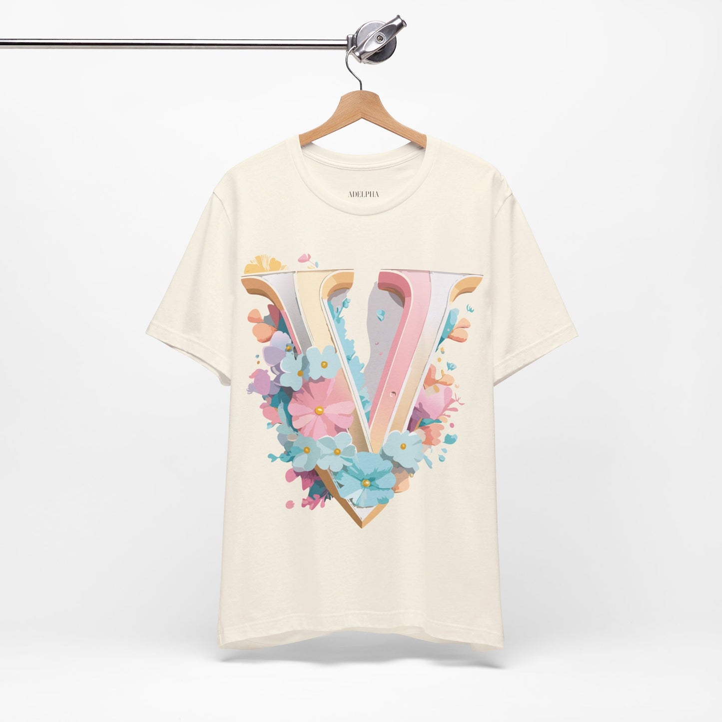 Natural Cotton Tee Shirt - Letters Collection - V Printify