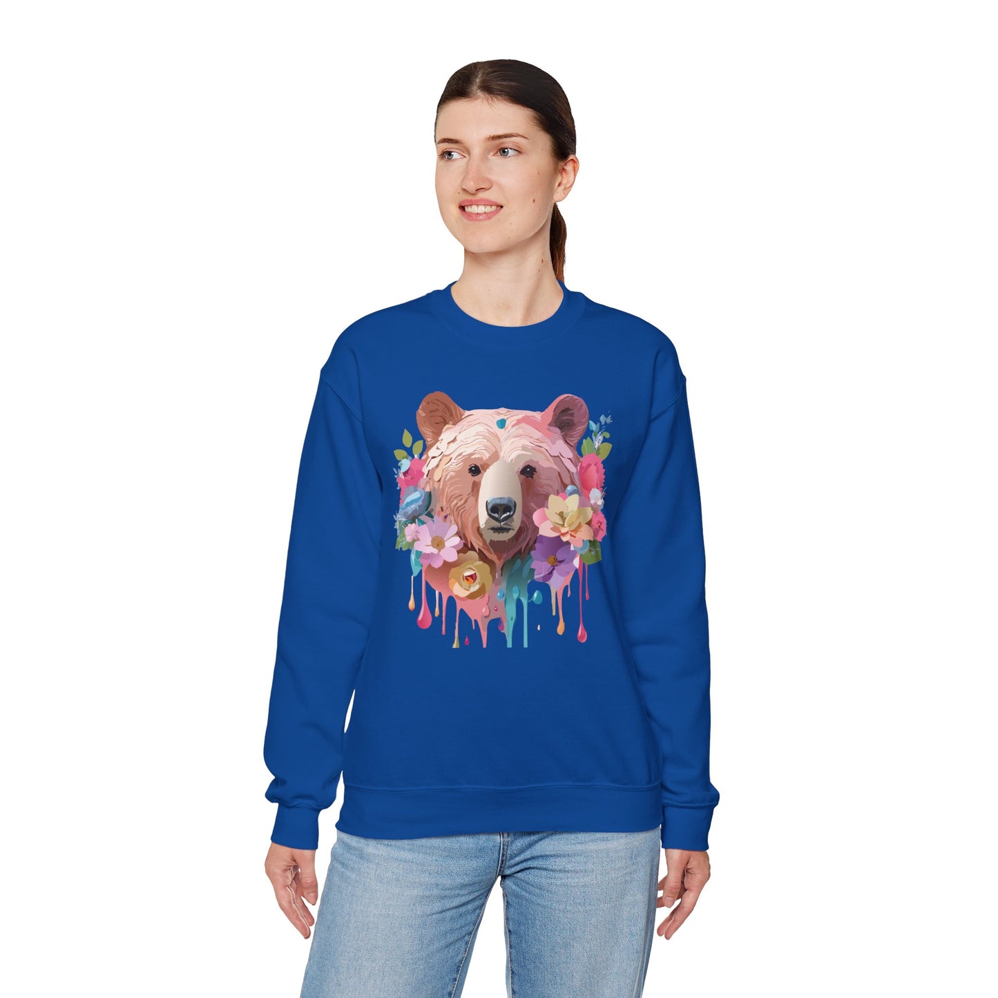 Unisex Floral Bear Sweatshirt, Animals Sweatshirt, Floral Sweatshirt, Art Design Sweatshirt