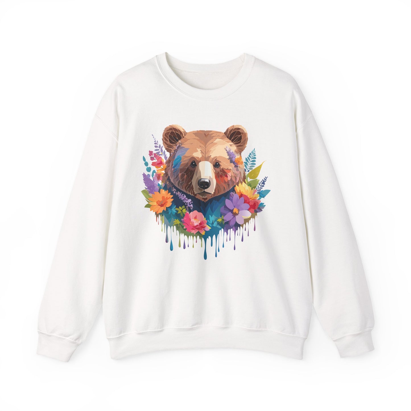 Unisex Floral Bear Sweatshirt, Animals Sweatshirt, Floral Sweatshirt, Art Design Sweatshirt