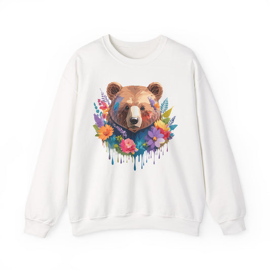 Unisex Floral Bear Sweatshirt, Animals Sweatshirt, Floral Sweatshirt, Art Design Sweatshirt