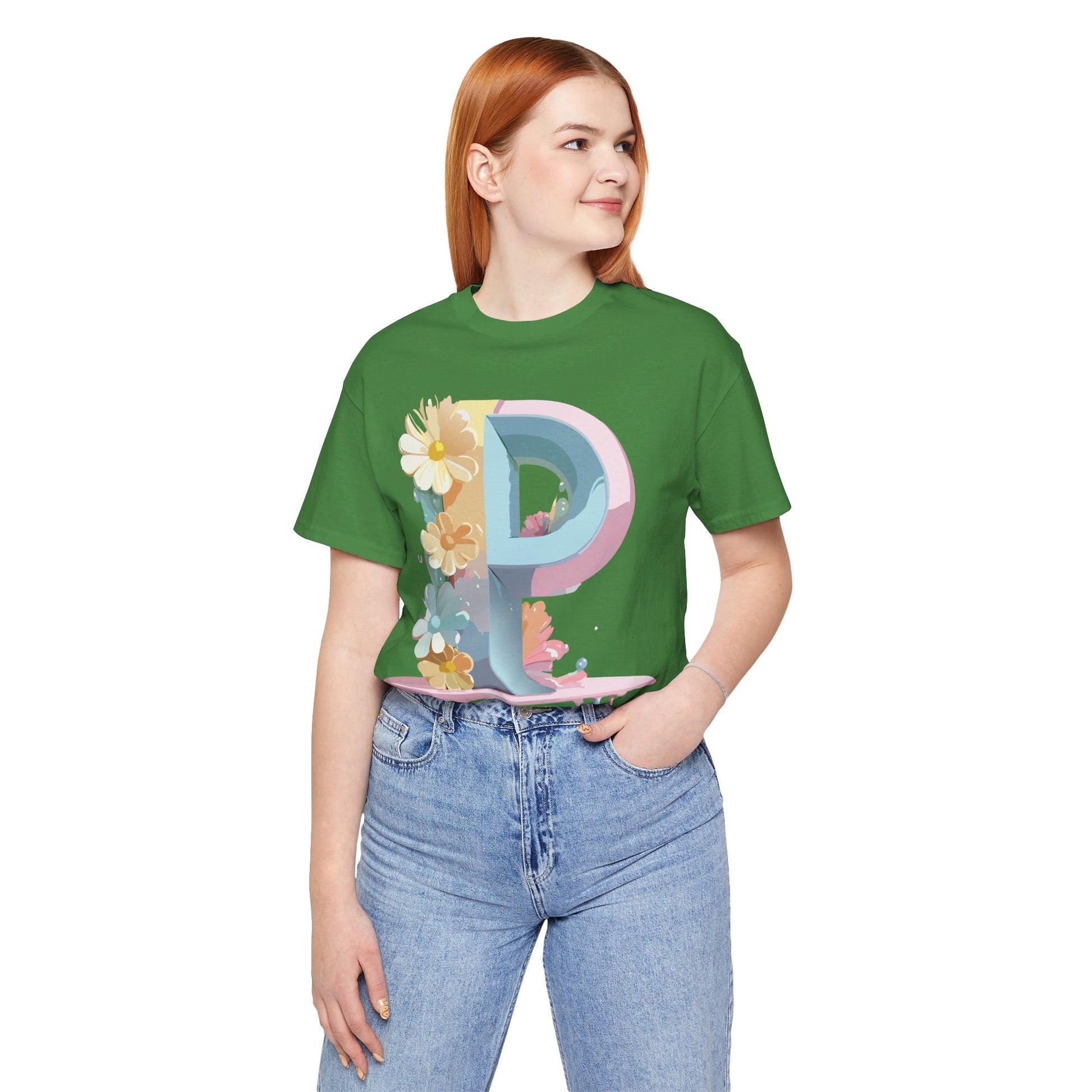 Natural Cotton Tee Shirt - Letters Collection - P Printify
