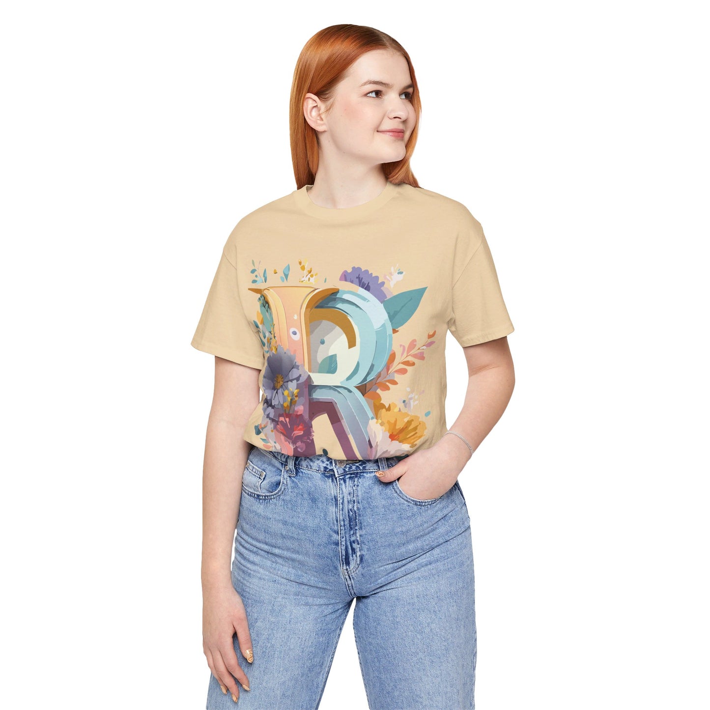 Natural Cotton Tee Shirt - Letters Collection - R Printify