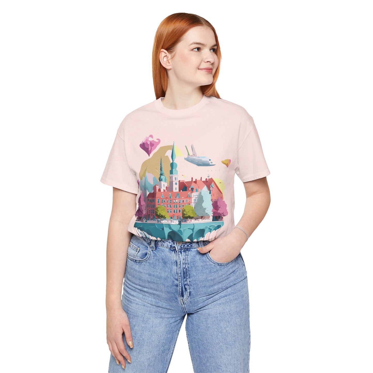 Natural Cotton Tee Shirt - Beautiful Places Collection - Warnemünde and Rostock - Germany Printify