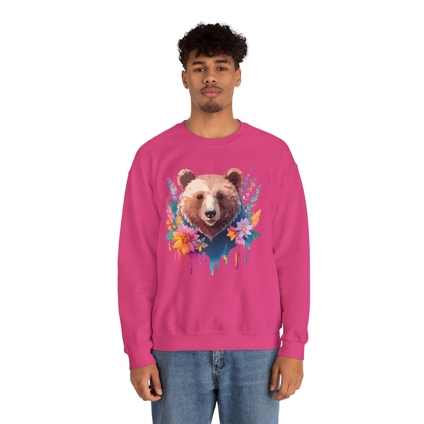 Unisex Floral Bear Sweatshirt, Animals Sweatshirt, Floral Sweatshirt, Art Design Sweatshirt