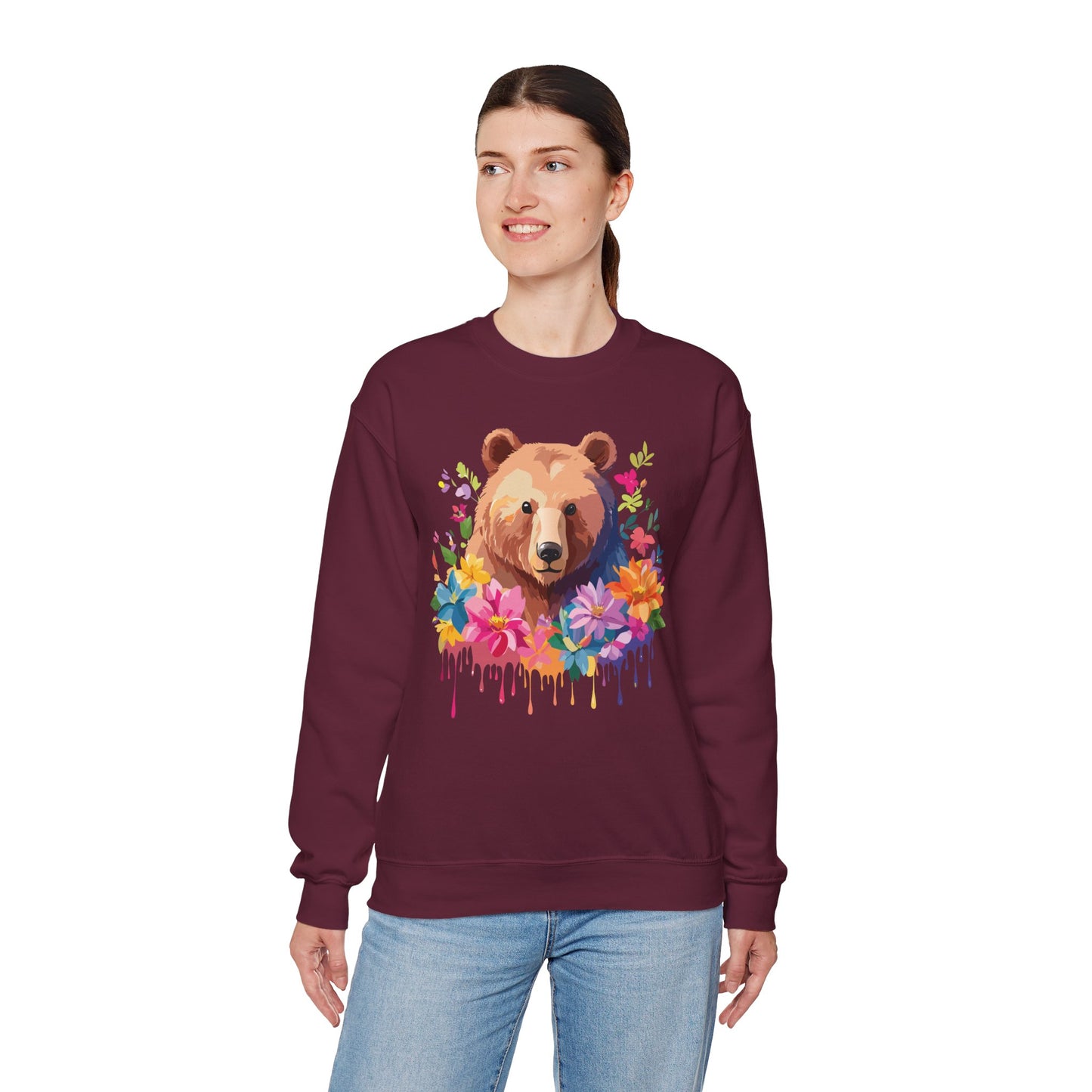 Unisex Floral Bear Sweatshirt, Animals Sweatshirt, Floral Sweatshirt, Art Design Sweatshirt