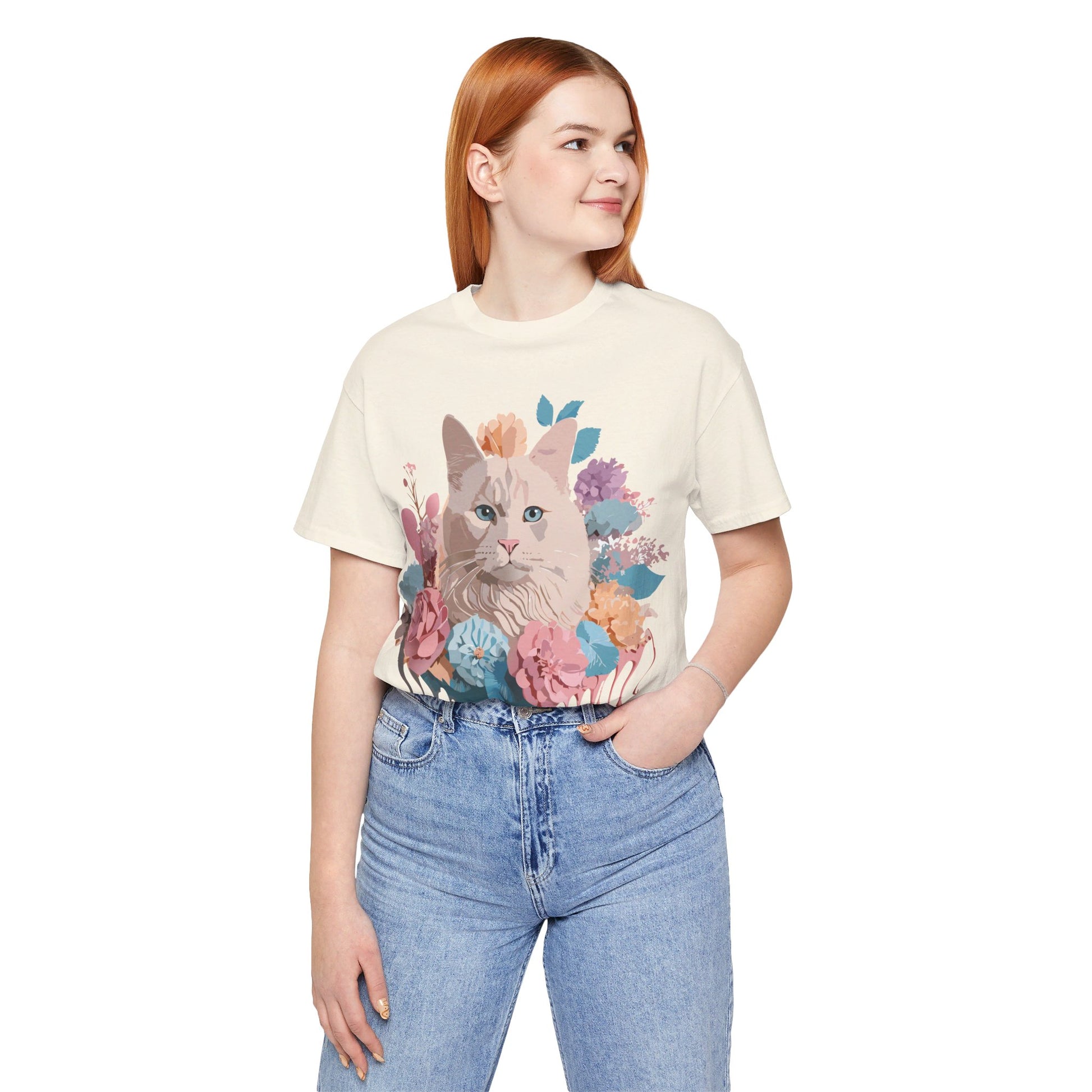 Natural Cotton Tee Shirt with Cat Printify
