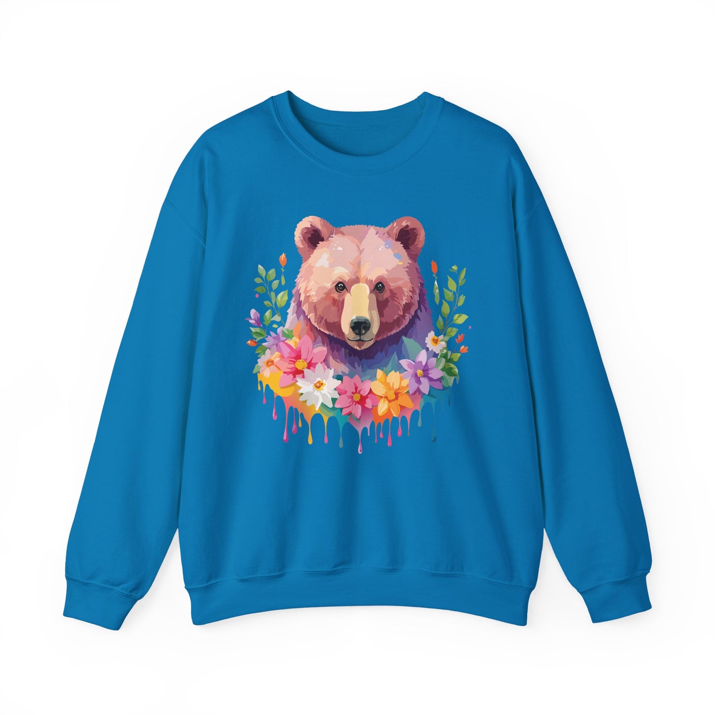 Unisex Floral Bear Sweatshirt, Animals Sweatshirt, Floral Sweatshirt, Art Design Sweatshirt