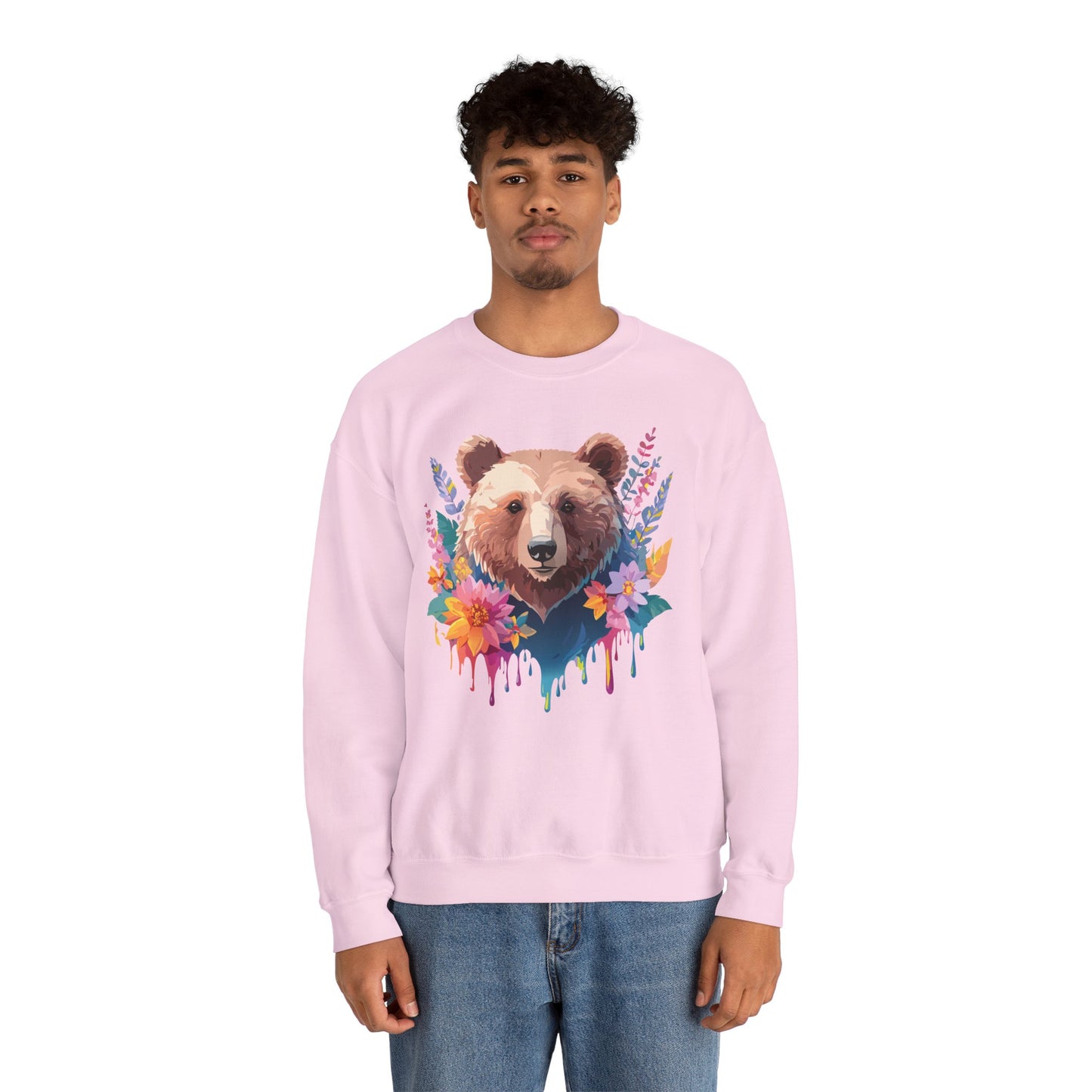 Unisex Floral Bear Sweatshirt, Animals Sweatshirt, Floral Sweatshirt, Art Design Sweatshirt