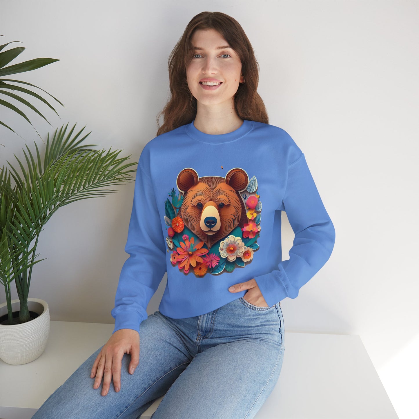 Unisex Floral Bear Sweatshirt, Animals Sweatshirt, Floral Sweatshirt, Art Design Sweatshirt