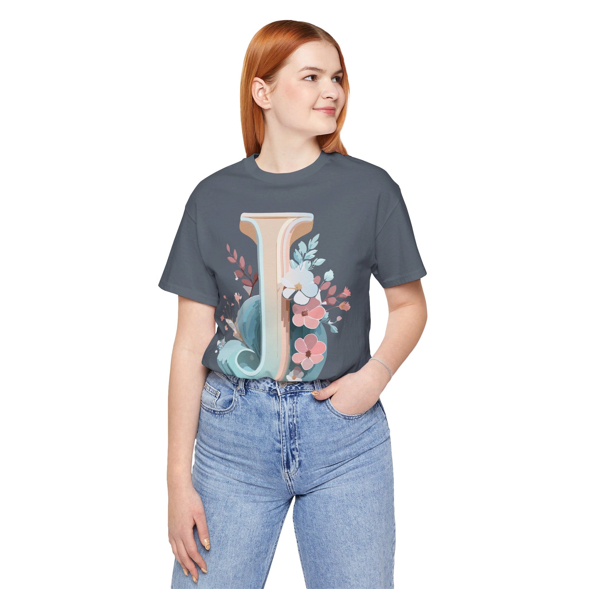 Natural Cotton Tee Shirt - Letters Collection - J Printify