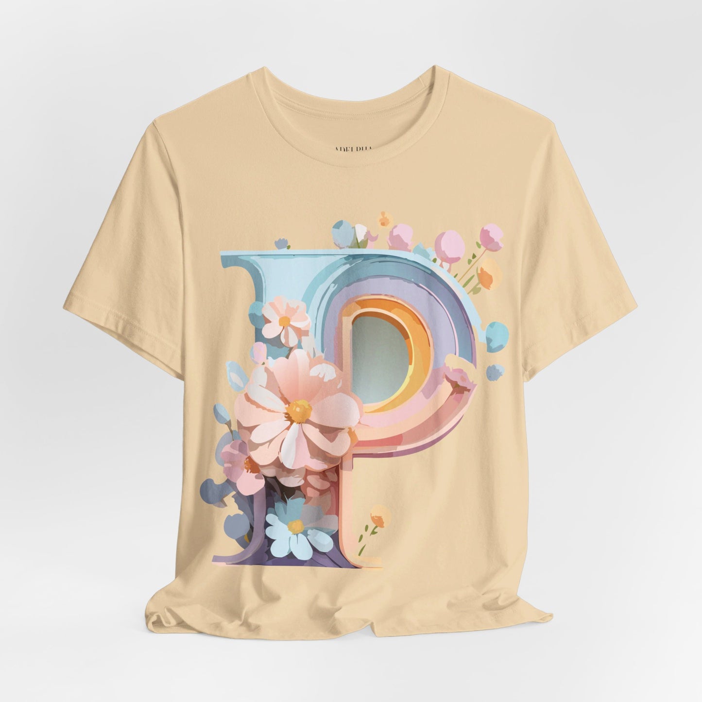 Natural Cotton Tee Shirt - Letters Collection - P Printify