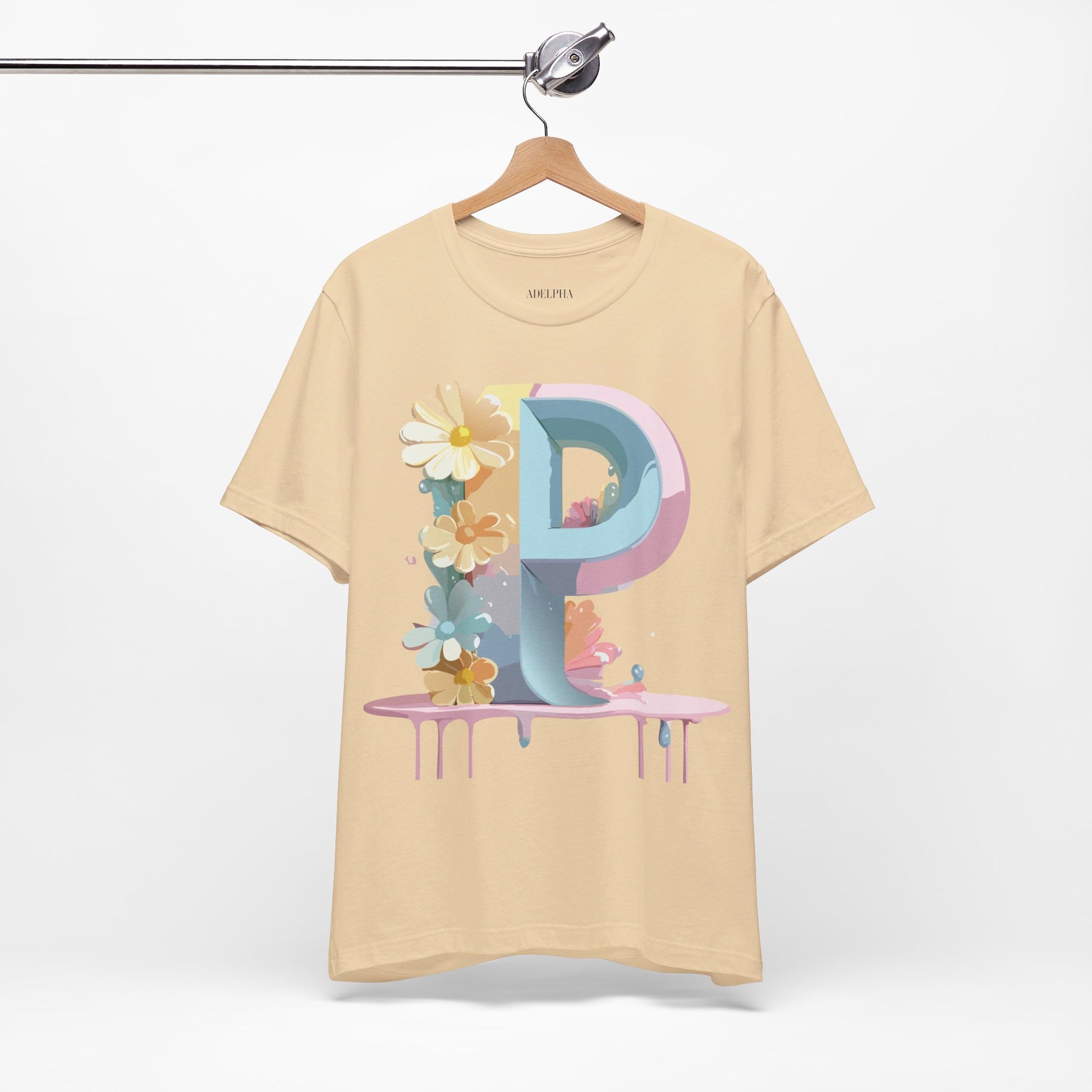 Natural Cotton Tee Shirt - Letters Collection - P Printify