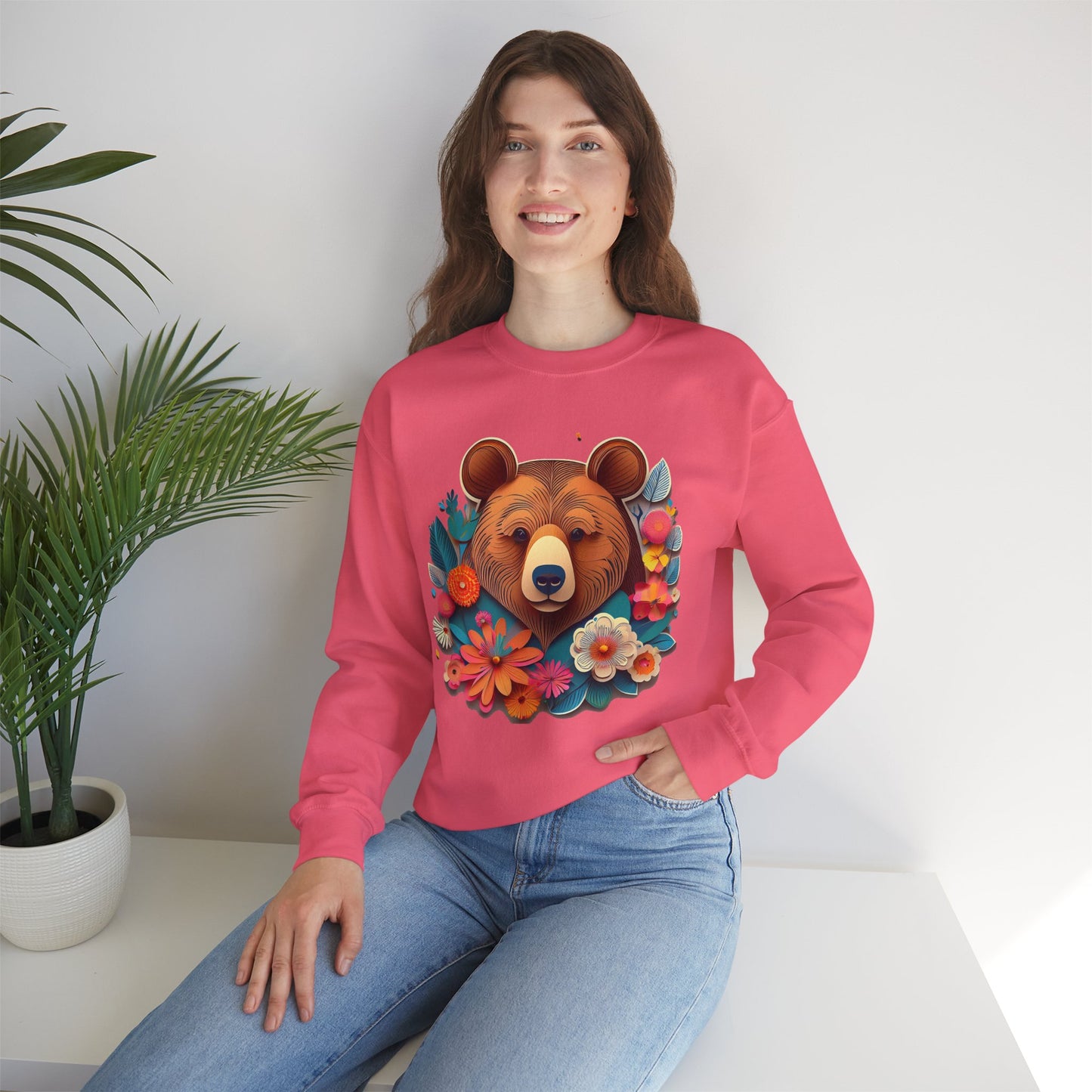 Unisex Floral Bear Sweatshirt, Animals Sweatshirt, Floral Sweatshirt, Art Design Sweatshirt