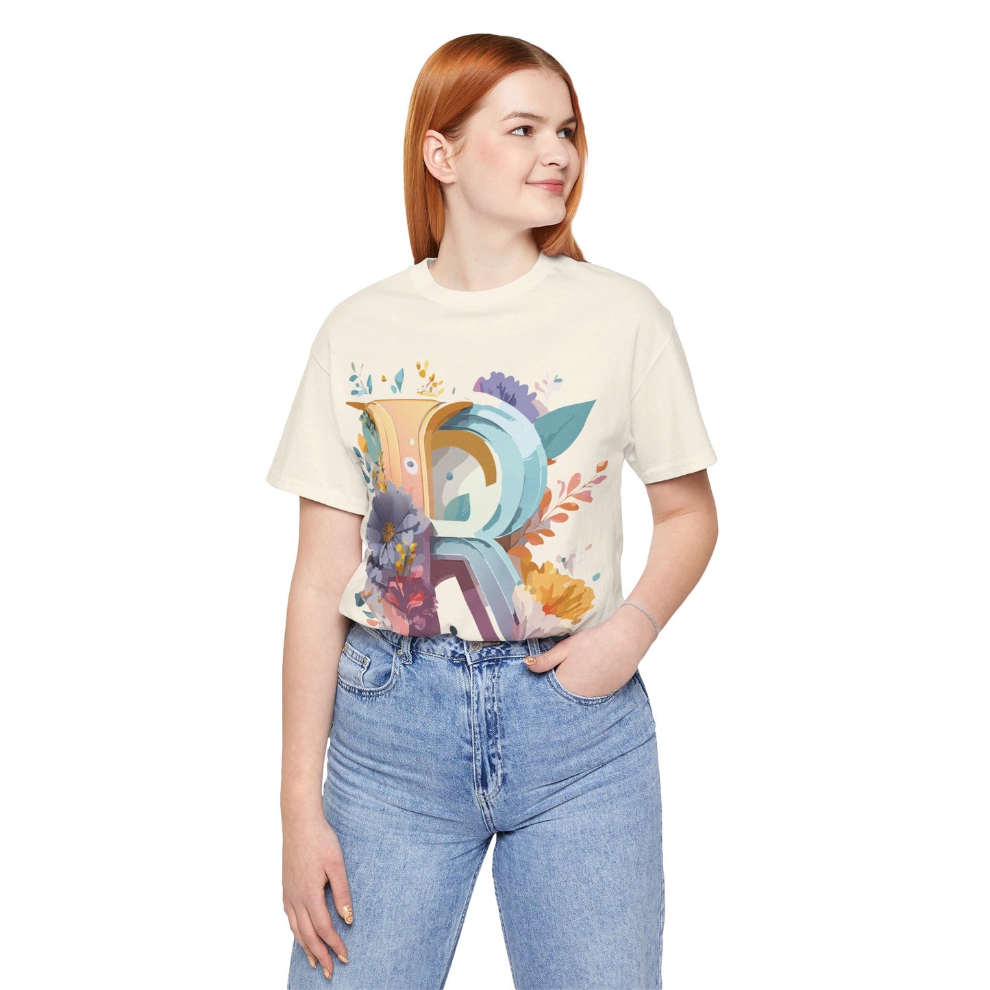 Natural Cotton Tee Shirt - Letters Collection - R Printify