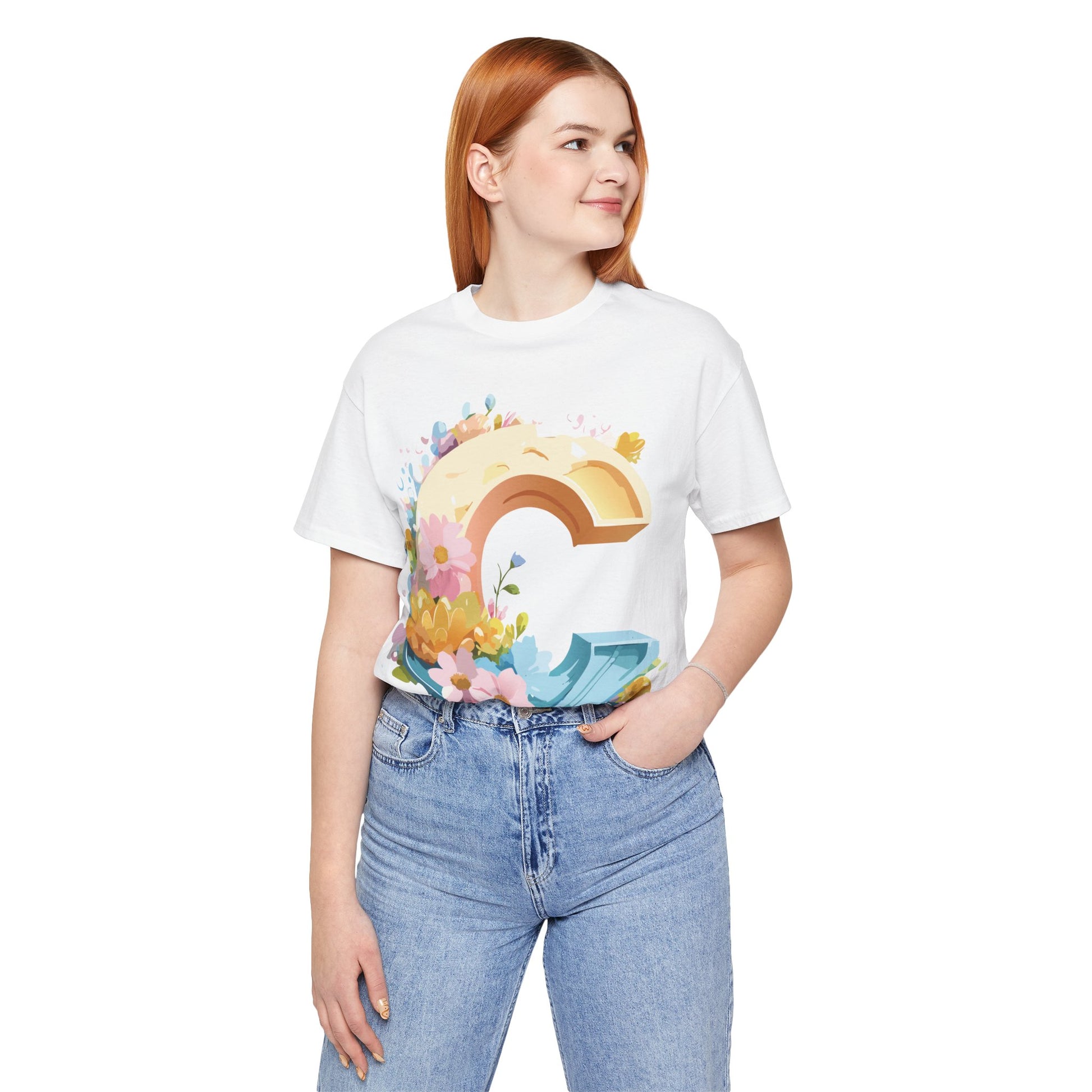Natural Cotton Tee Shirt - Letters Collection - C Printify