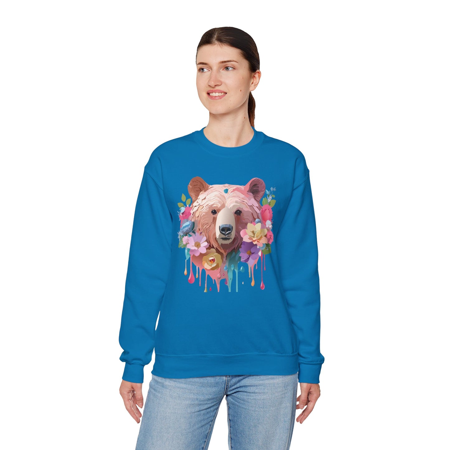 Unisex Floral Bear Sweatshirt, Animals Sweatshirt, Floral Sweatshirt, Art Design Sweatshirt