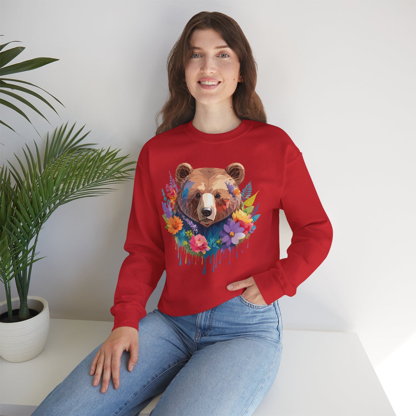 Unisex Floral Bear Sweatshirt, Animals Sweatshirt, Floral Sweatshirt, Art Design Sweatshirt