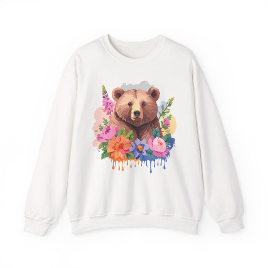 Unisex Floral Bear Sweatshirt, Animals Sweatshirt, Floral Sweatshirt, Art Design Sweatshirt