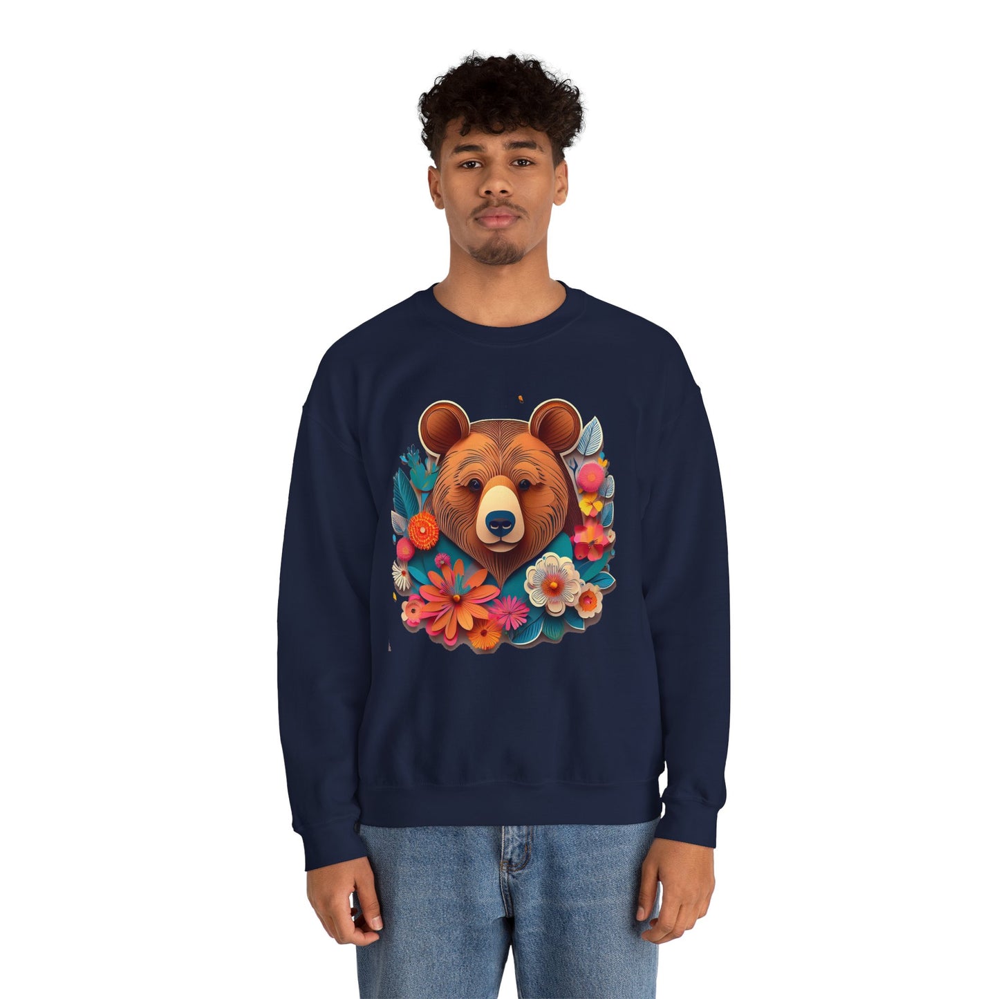 Unisex Floral Bear Sweatshirt, Animals Sweatshirt, Floral Sweatshirt, Art Design Sweatshirt