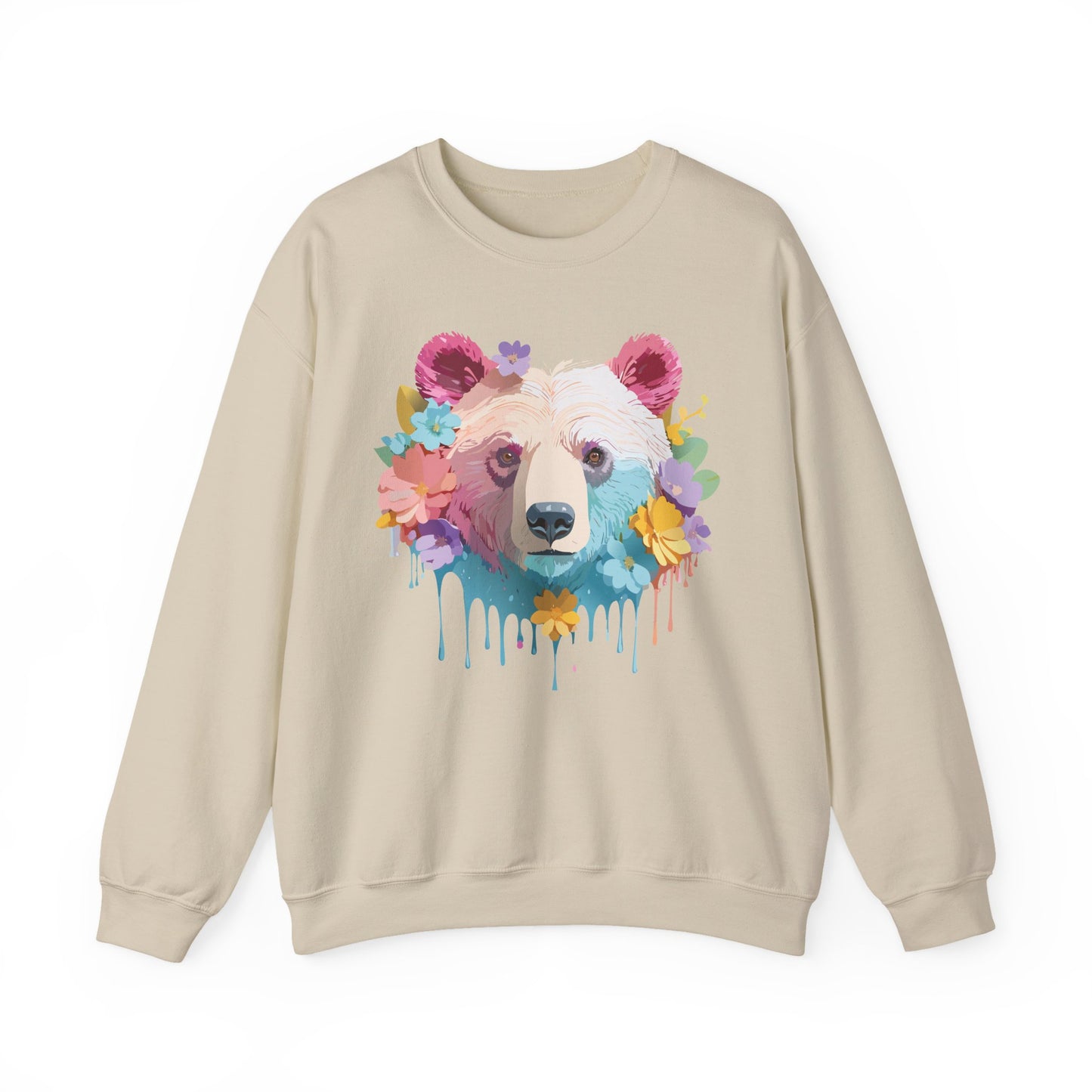 Unisex Floral Bear Sweatshirt, Animals Sweatshirt, Floral Sweatshirt, Art Design Sweatshirt