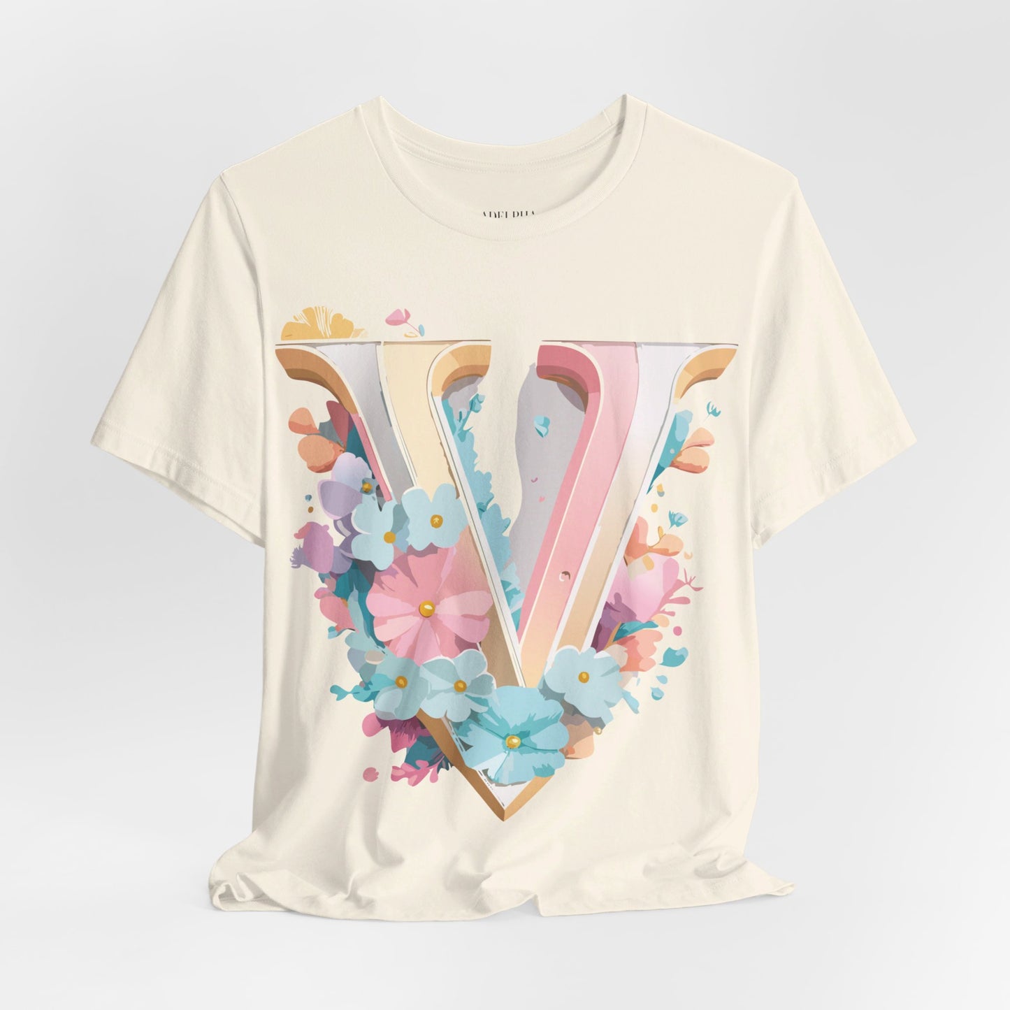 Natural Cotton Tee Shirt - Letters Collection - V Printify