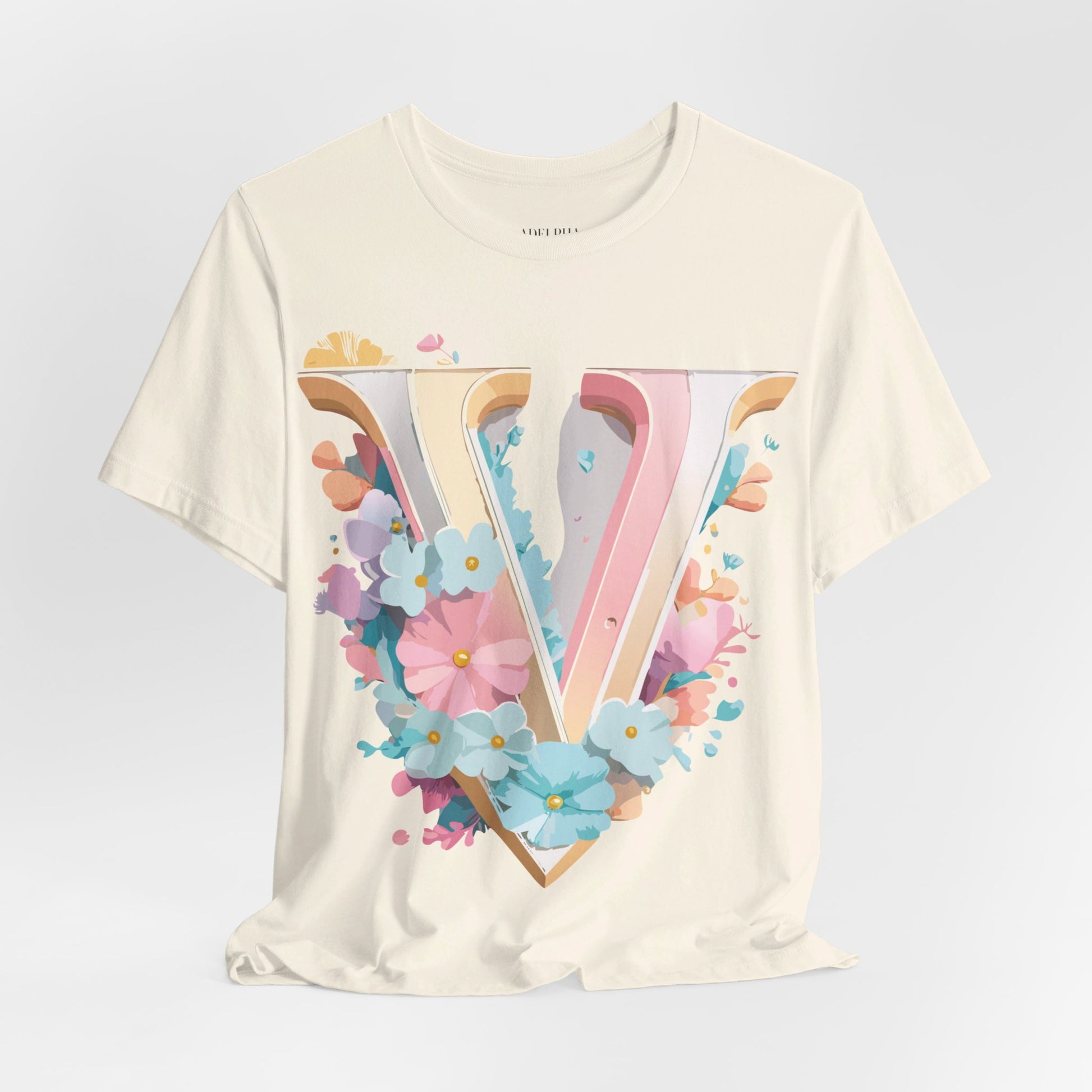 Natural Cotton Tee Shirt - Letters Collection - V Printify