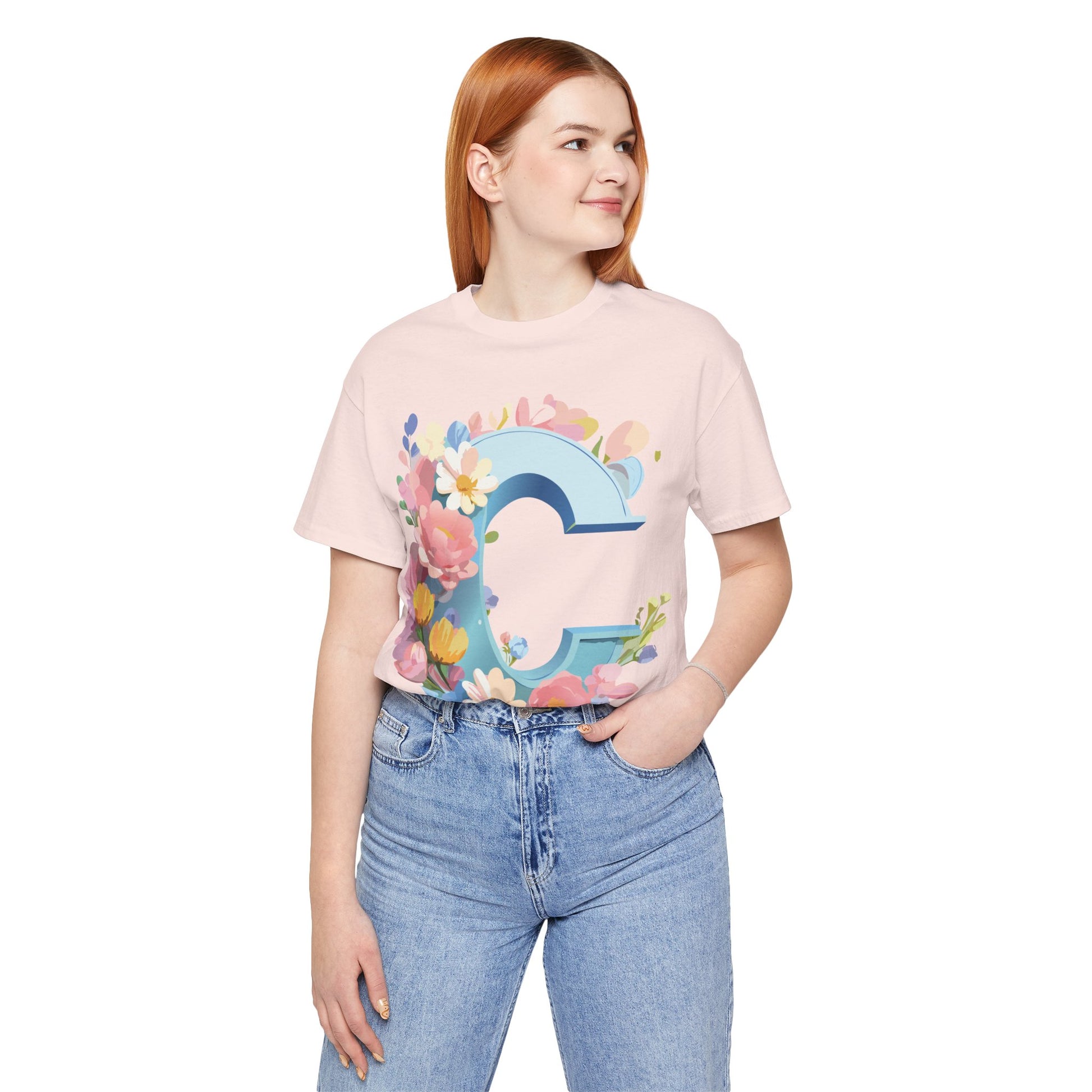 Natural Cotton Tee Shirt - Letters Collection - C Printify