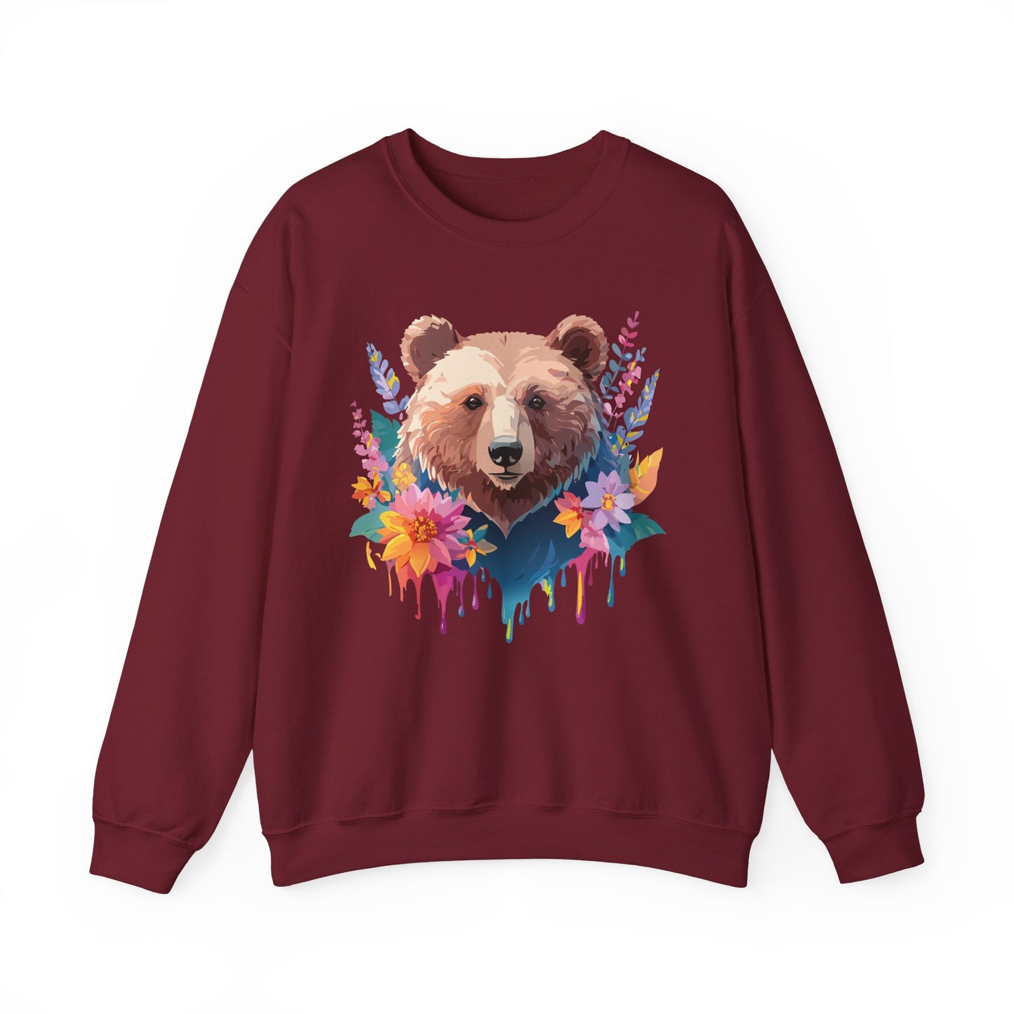 Unisex Floral Bear Sweatshirt, Animals Sweatshirt, Floral Sweatshirt, Art Design Sweatshirt