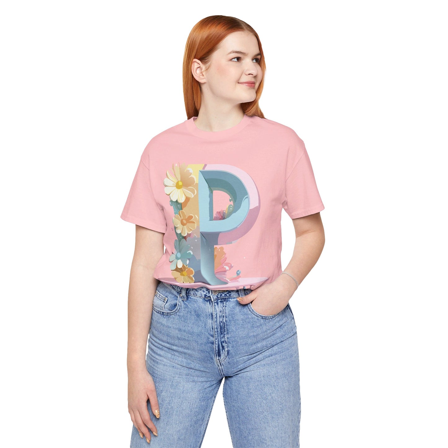 Natural Cotton Tee Shirt - Letters Collection - P Printify