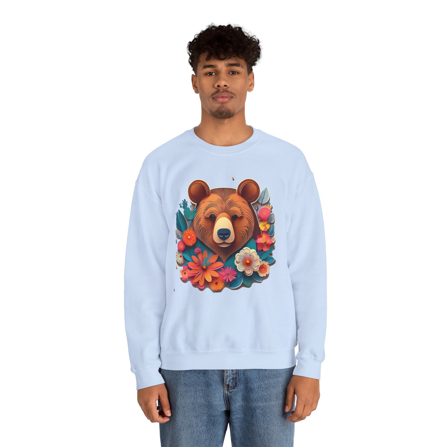 Unisex Floral Bear Sweatshirt, Animals Sweatshirt, Floral Sweatshirt, Art Design Sweatshirt
