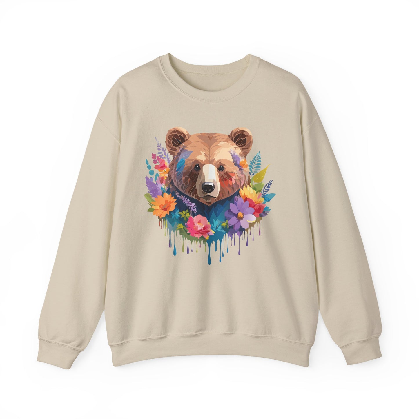 Unisex Floral Bear Sweatshirt, Animals Sweatshirt, Floral Sweatshirt, Art Design Sweatshirt