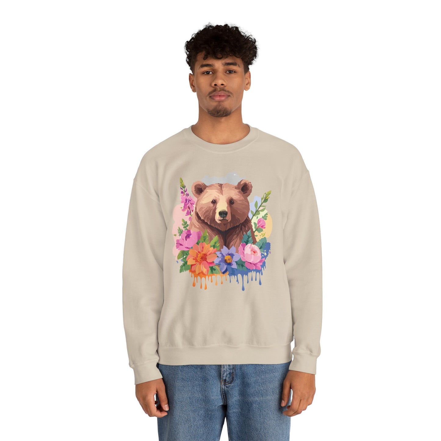 Unisex Floral Bear Sweatshirt, Animals Sweatshirt, Floral Sweatshirt, Art Design Sweatshirt