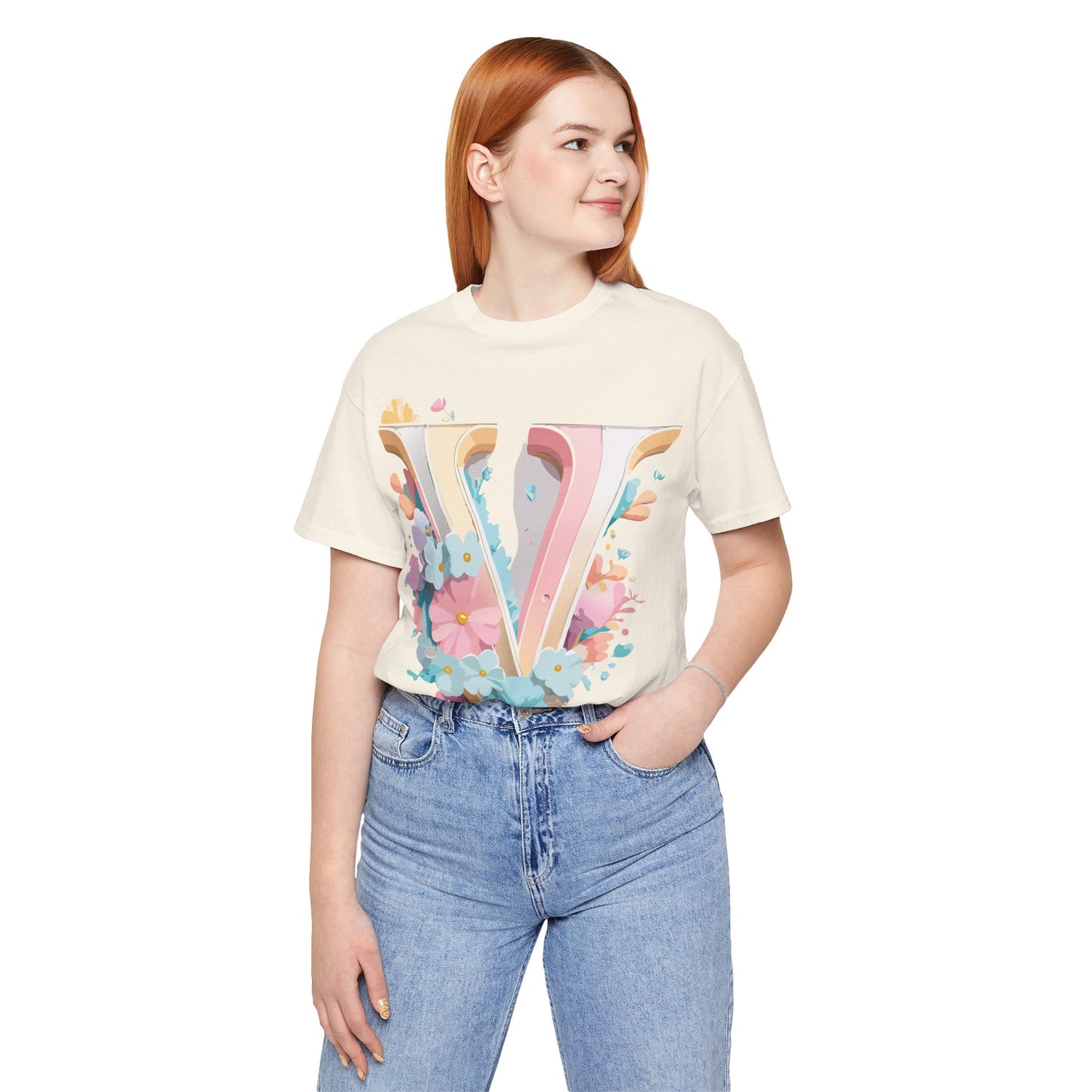 Natural Cotton Tee Shirt - Letters Collection - V Printify