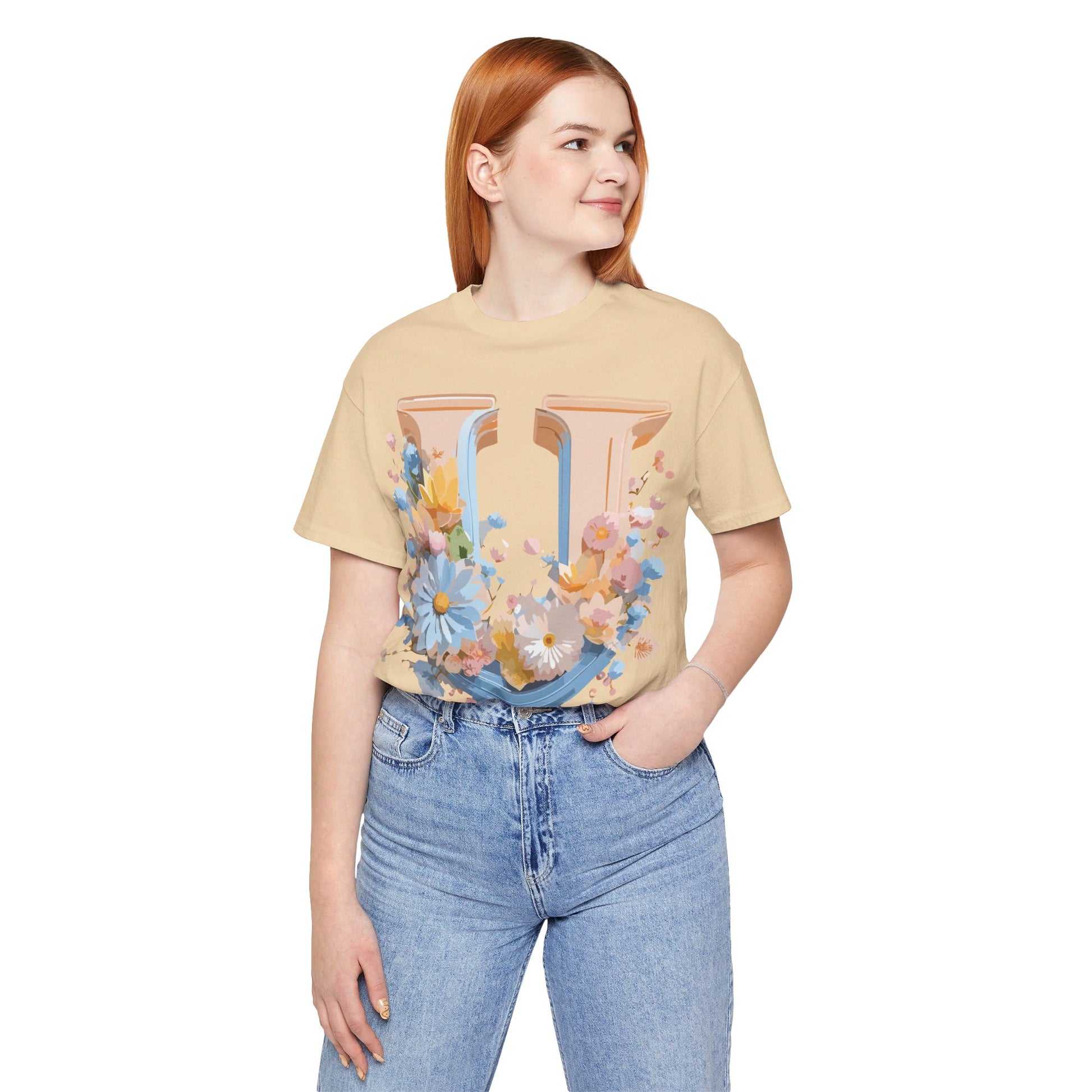 Natural Cotton Tee Shirt - Letters Collection - U Printify