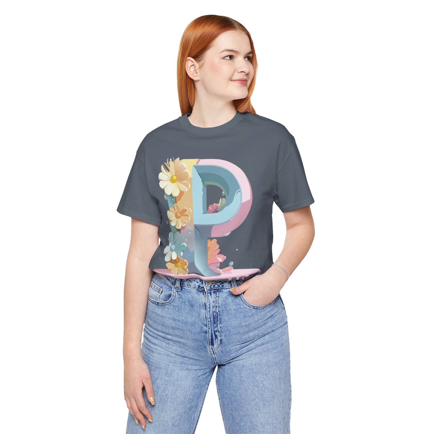 Natural Cotton Tee Shirt - Letters Collection - P Printify