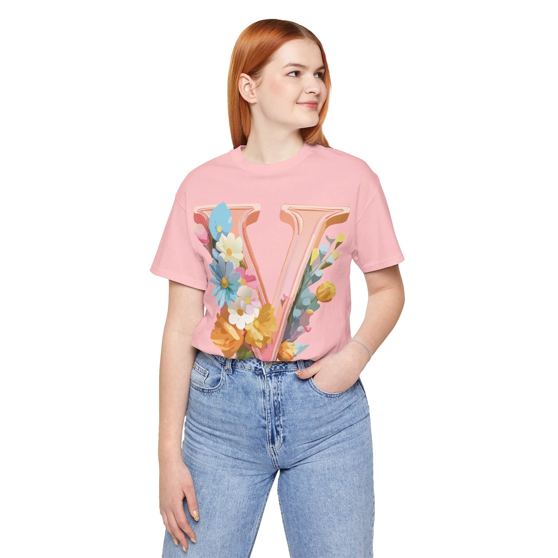 Natural Cotton Tee Shirt - Letters Collection - V Printify