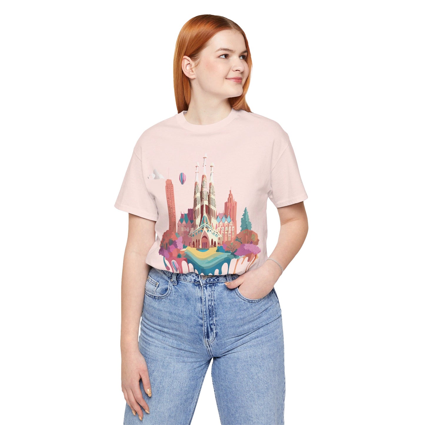Natural Cotton Tee Shirt - Beautiful Places Collection - Barcelona Printify