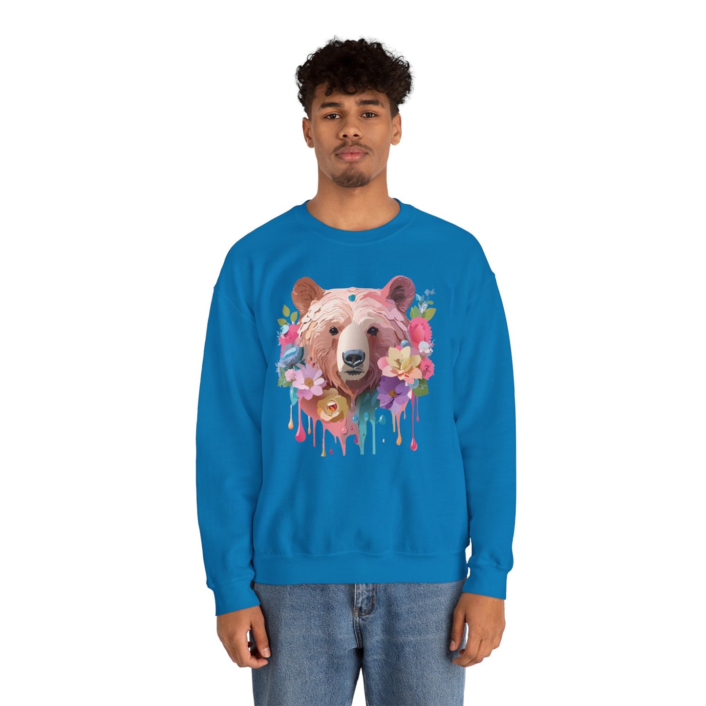 Unisex Floral Bear Sweatshirt, Animals Sweatshirt, Floral Sweatshirt, Art Design Sweatshirt