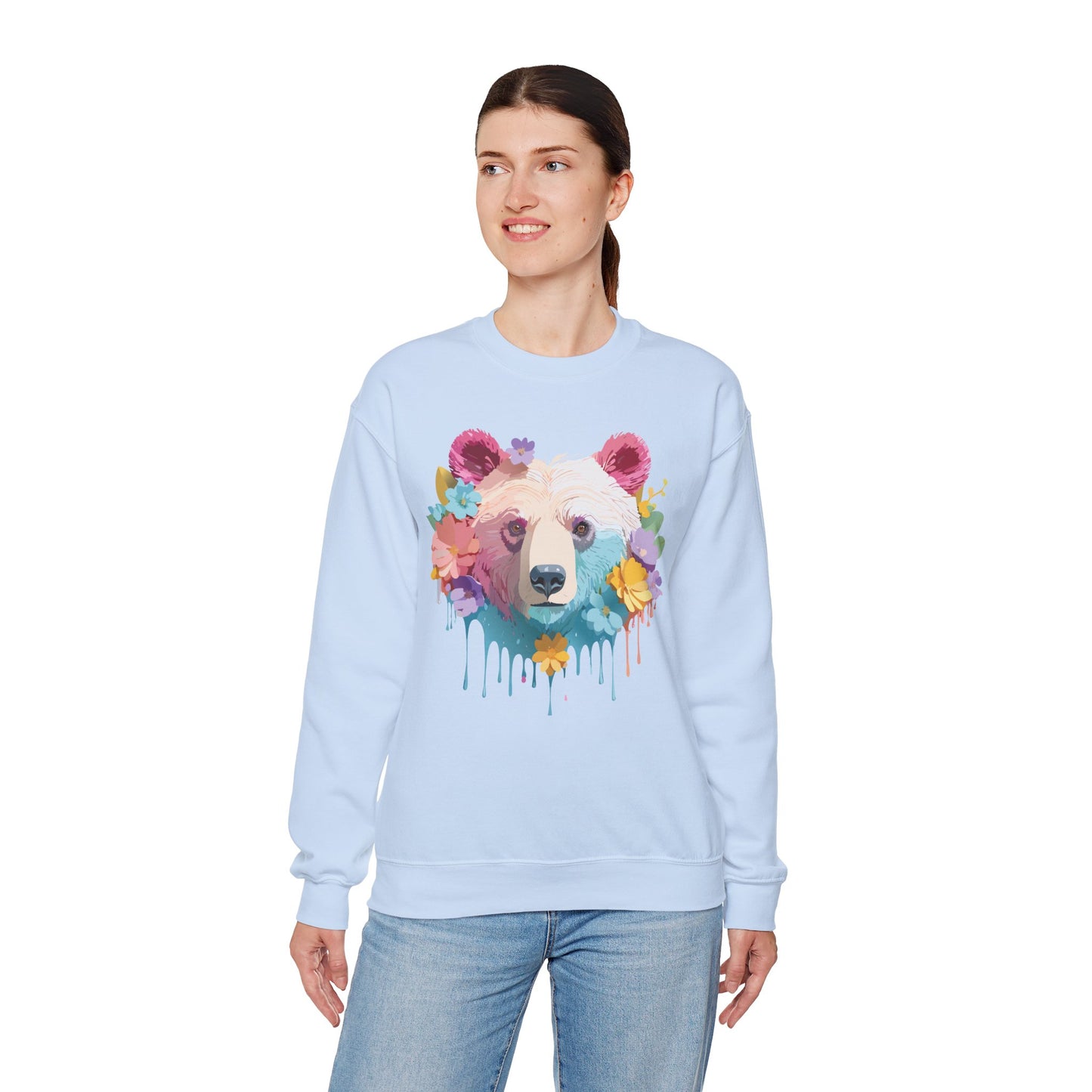 Unisex Floral Bear Sweatshirt, Animals Sweatshirt, Floral Sweatshirt, Art Design Sweatshirt