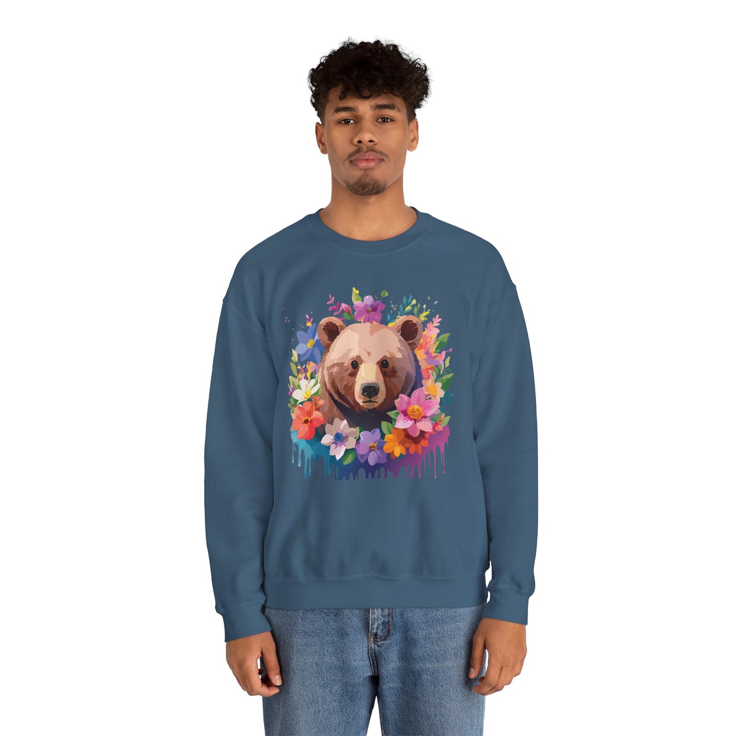 Unisex Floral Bear Sweatshirt, Animals Sweatshirt, Floral Sweatshirt, Art Design Sweatshirt