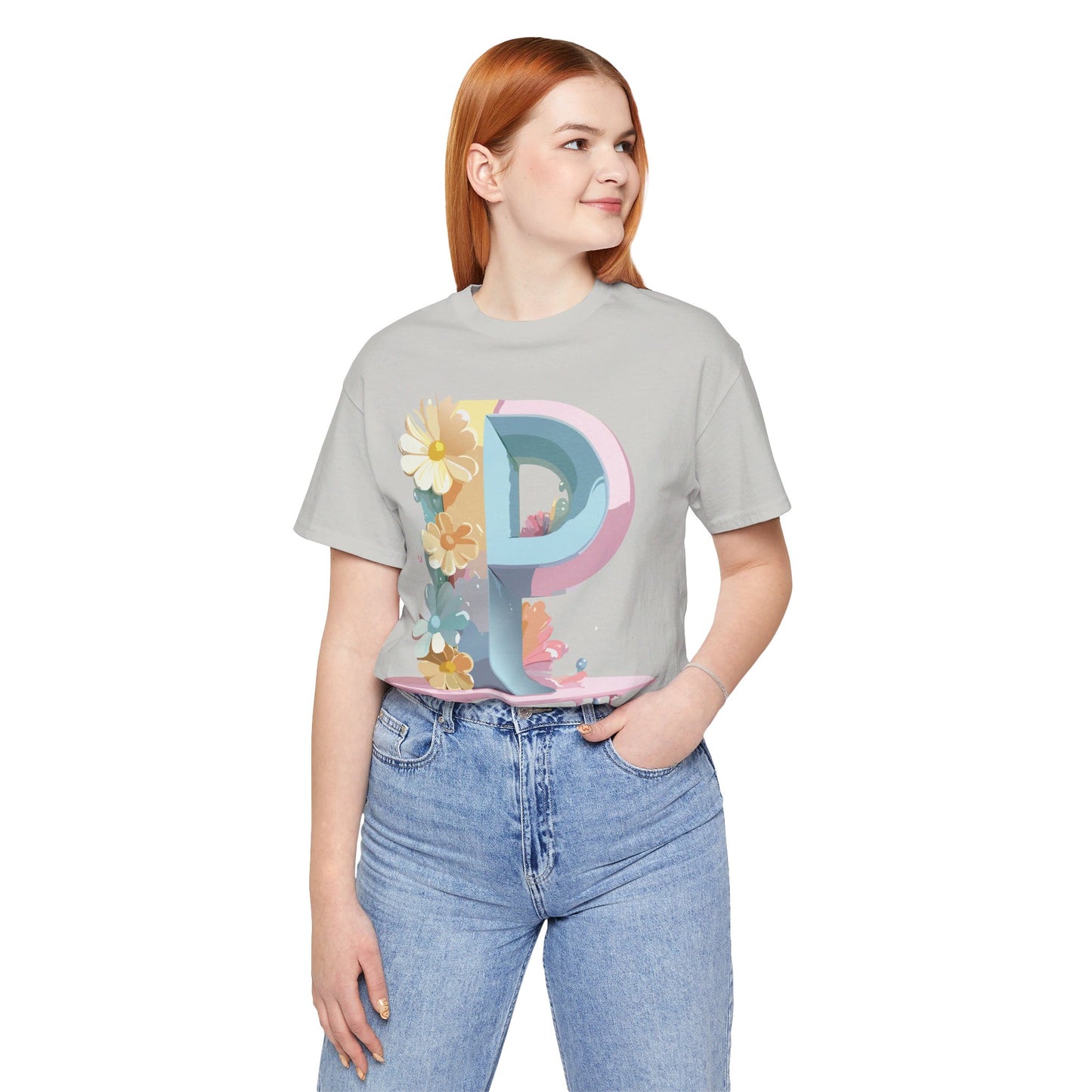 Natural Cotton Tee Shirt - Letters Collection - P Printify