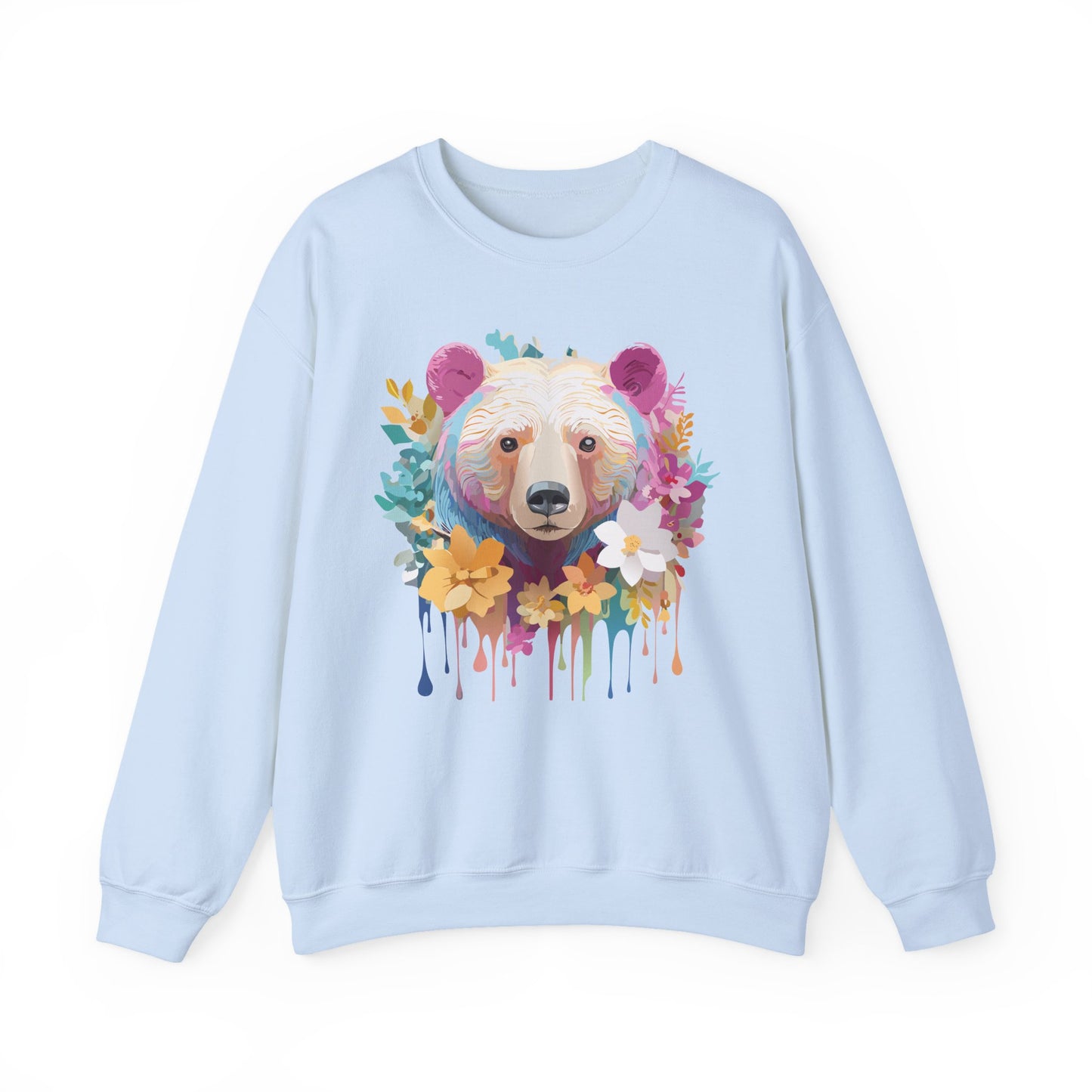 Unisex Floral Bear Sweatshirt, Animals Sweatshirt, Floral Sweatshirt, Art Design Sweatshirt