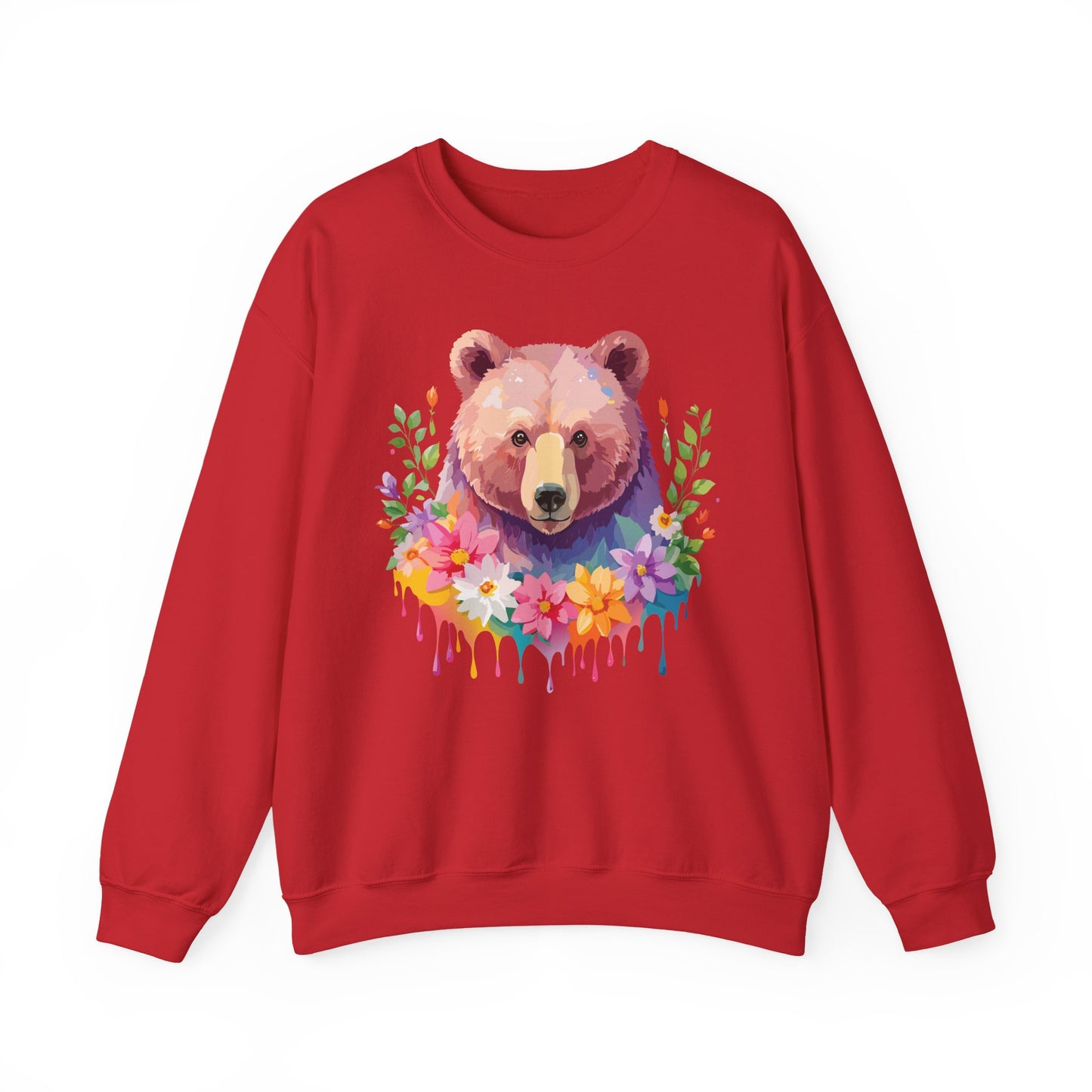 Unisex Floral Bear Sweatshirt, Animals Sweatshirt, Floral Sweatshirt, Art Design Sweatshirt